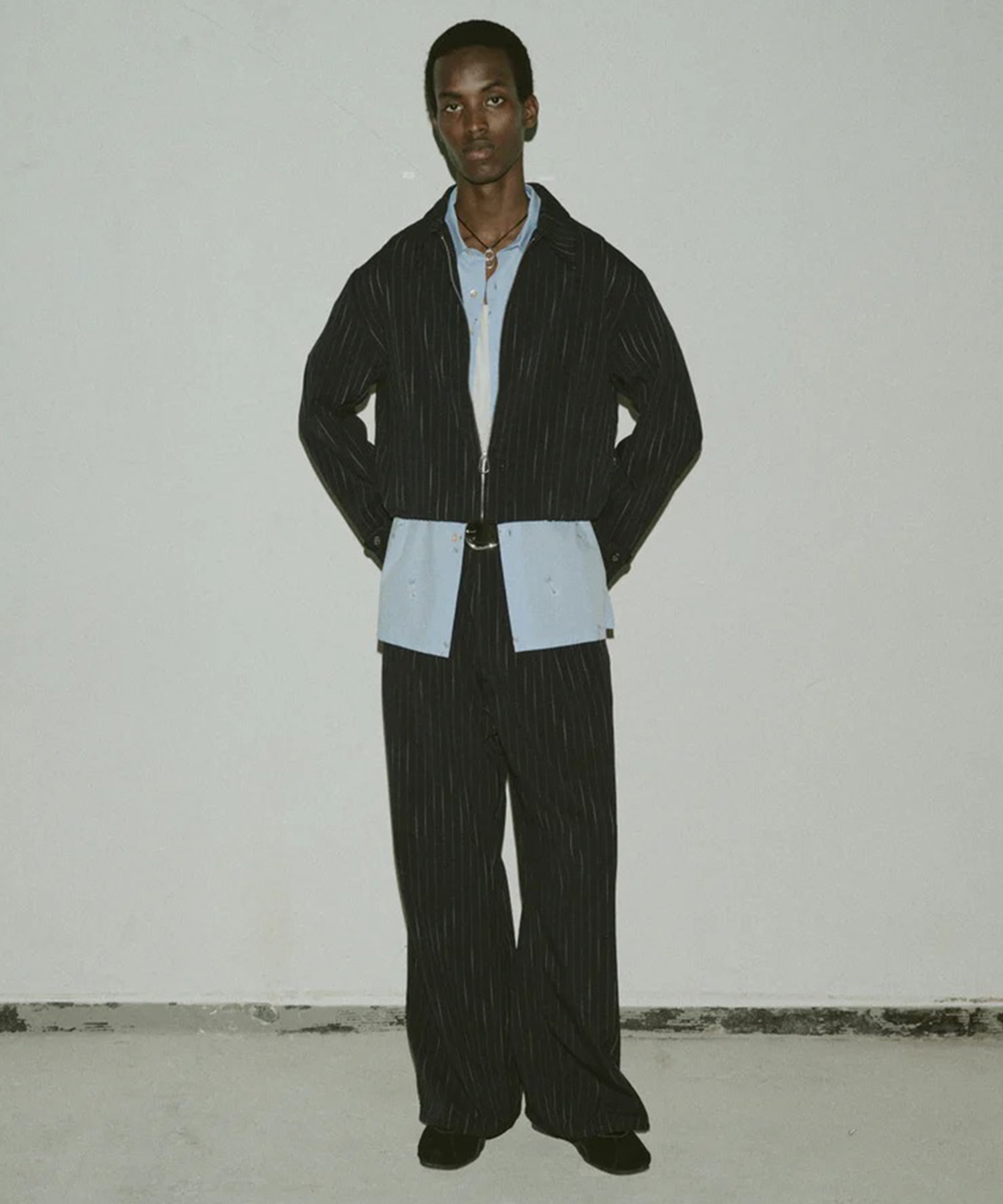 STRIPE WIDE ONE TUCK PANTS JieDa