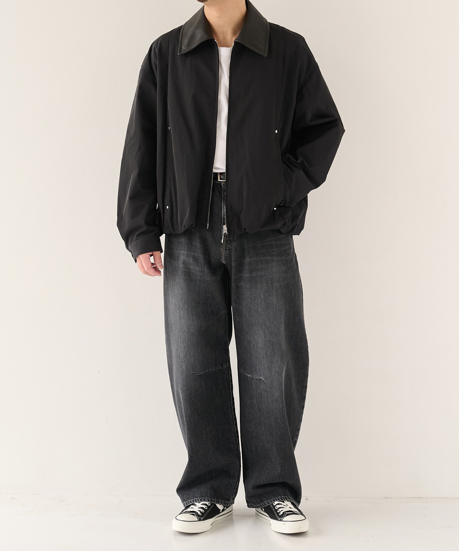 Leather collar Balloon Blouson STUDIOUS