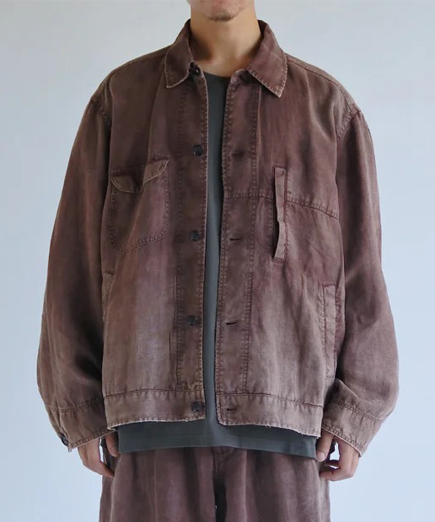 FADED SULFUR DYED LINEN UTILITY JACKET ANACHRONORM