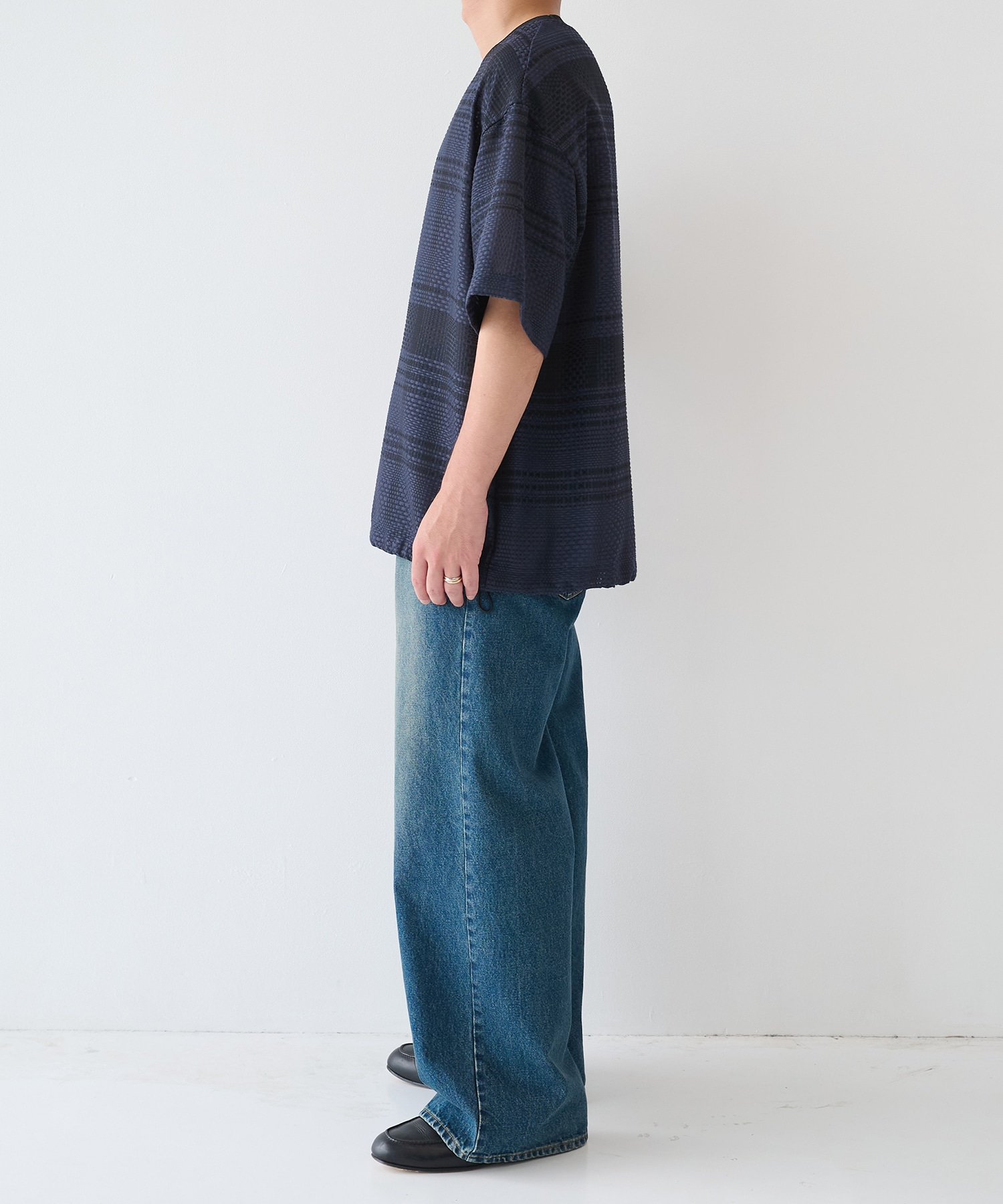 Sheer Tile Check Drawstring Short Sleeve Pullover CULLNI