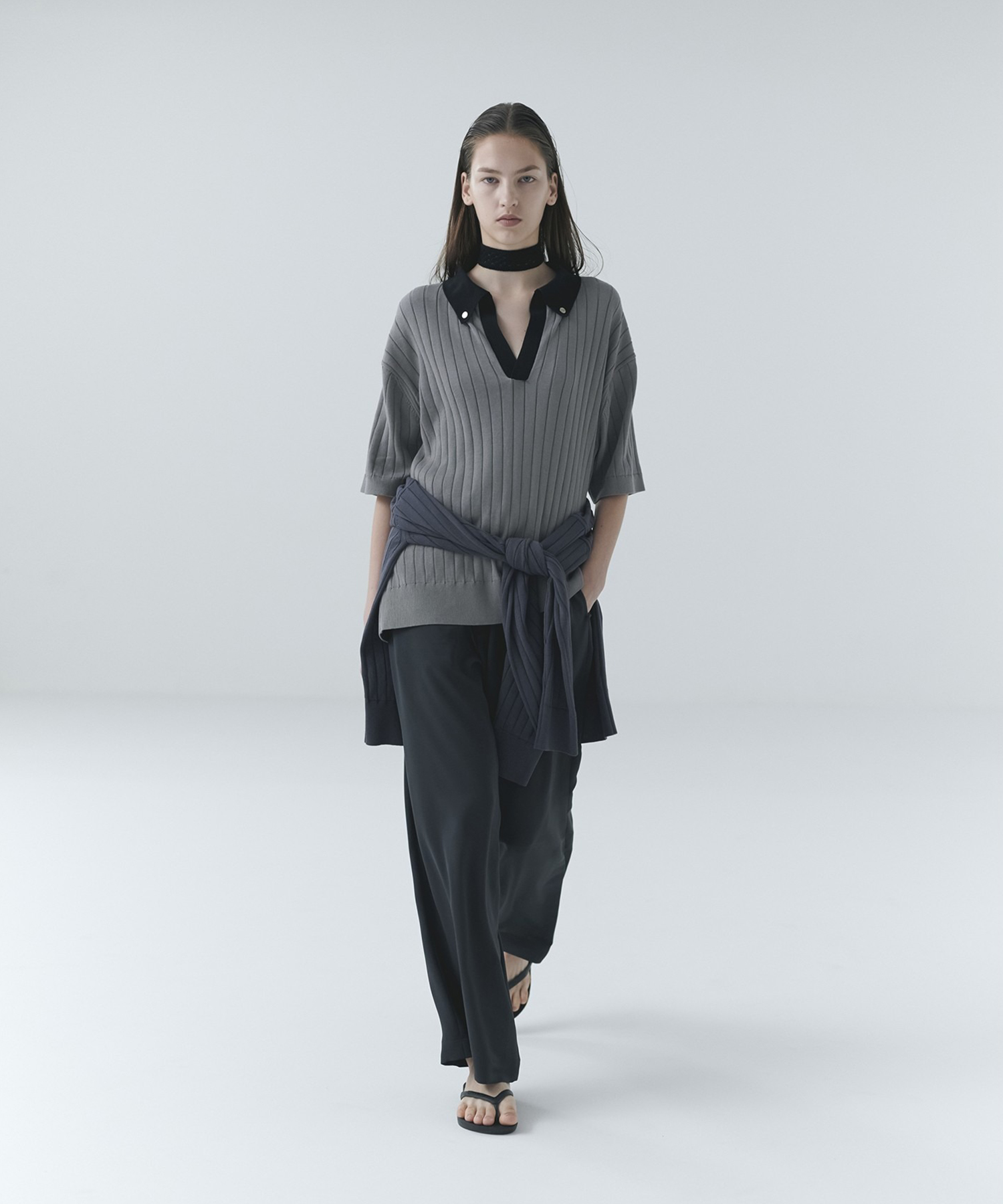 Wide Rib Skipper Collar Short Sleeve Knit CULLNI