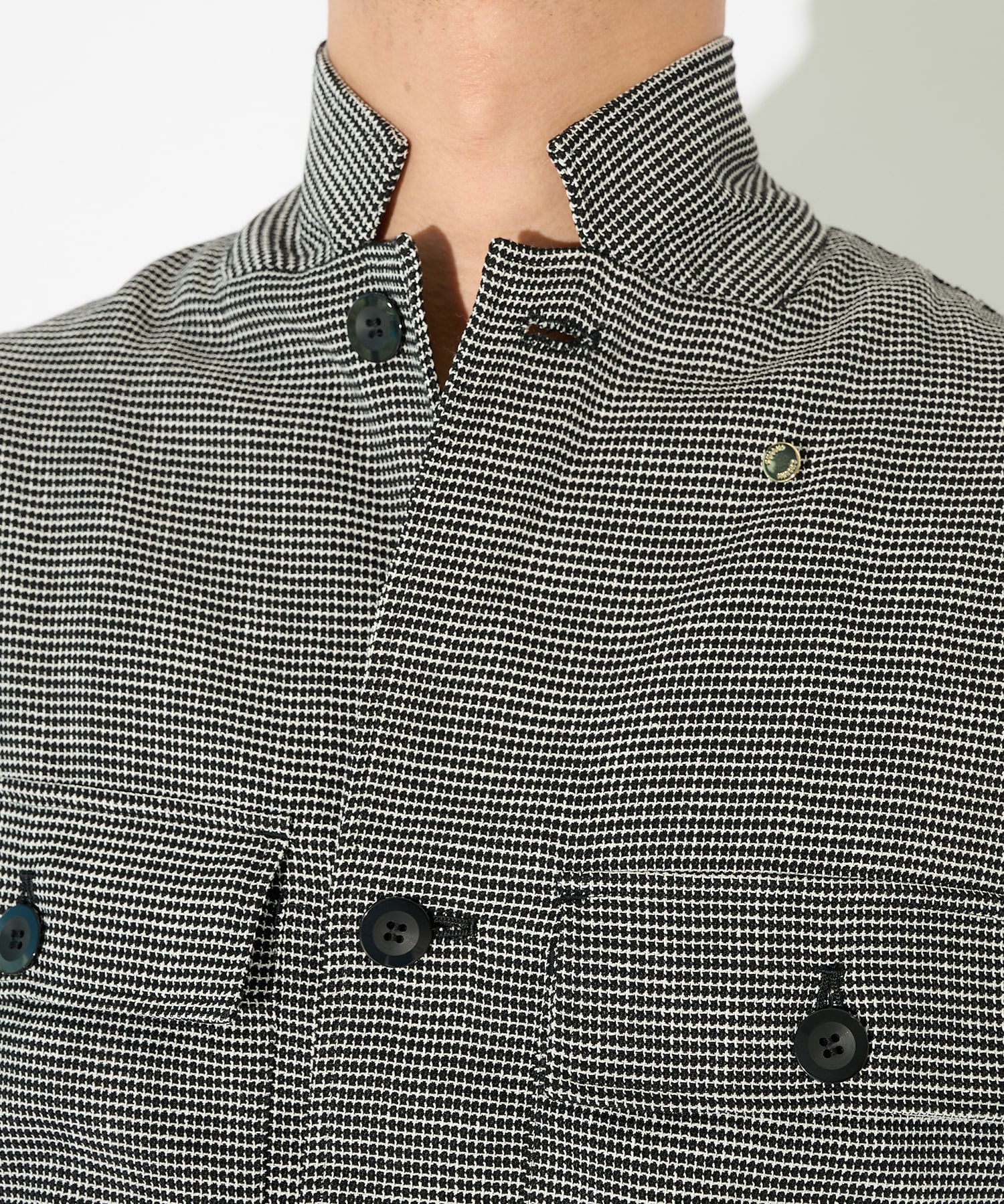 Mix Yarn Mesh Notched Lapel Shirt Blouson CULLNI