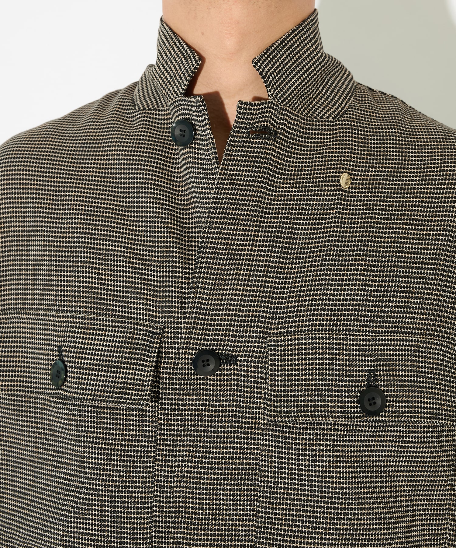 Mix Yarn Mesh Notched Lapel Shirt Blouson CULLNI