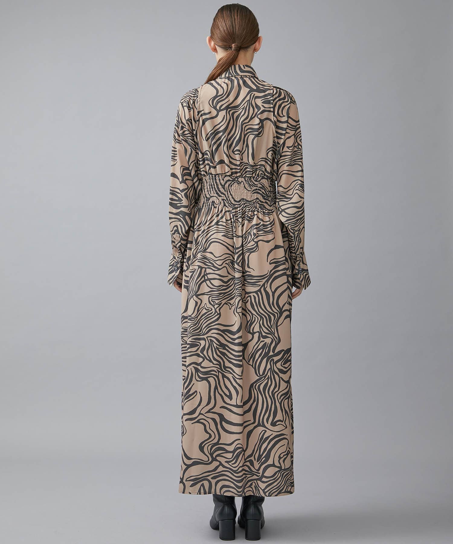 〈別注〉VAGUE PRINT WASIT SHIRRING LONG DRESS IHNN