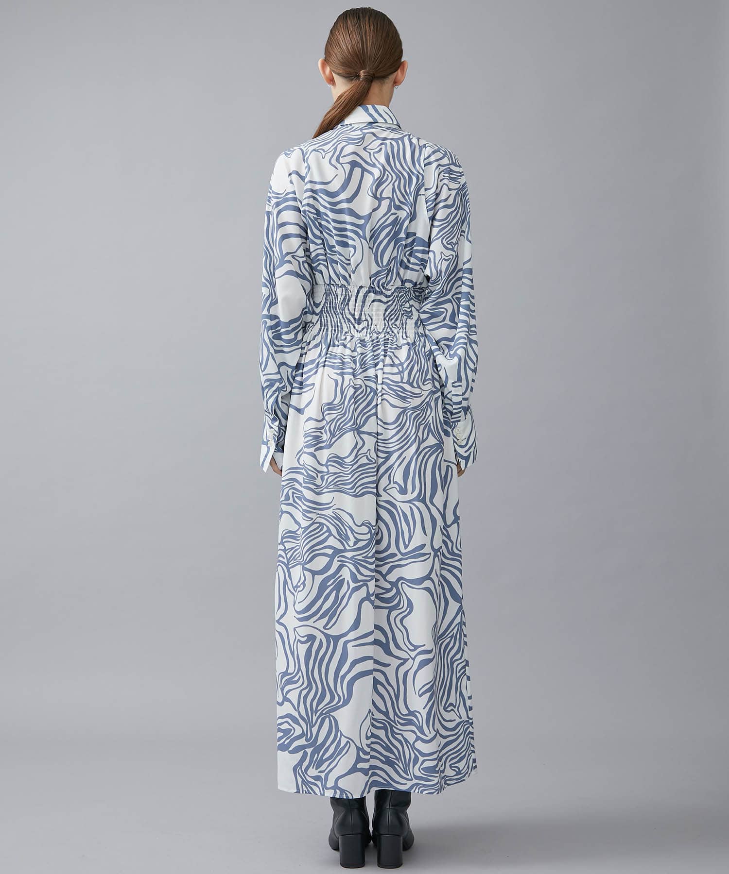 〈別注〉 VAGUE PRINT WASIT SHIRRING LONG DRESS IHNN