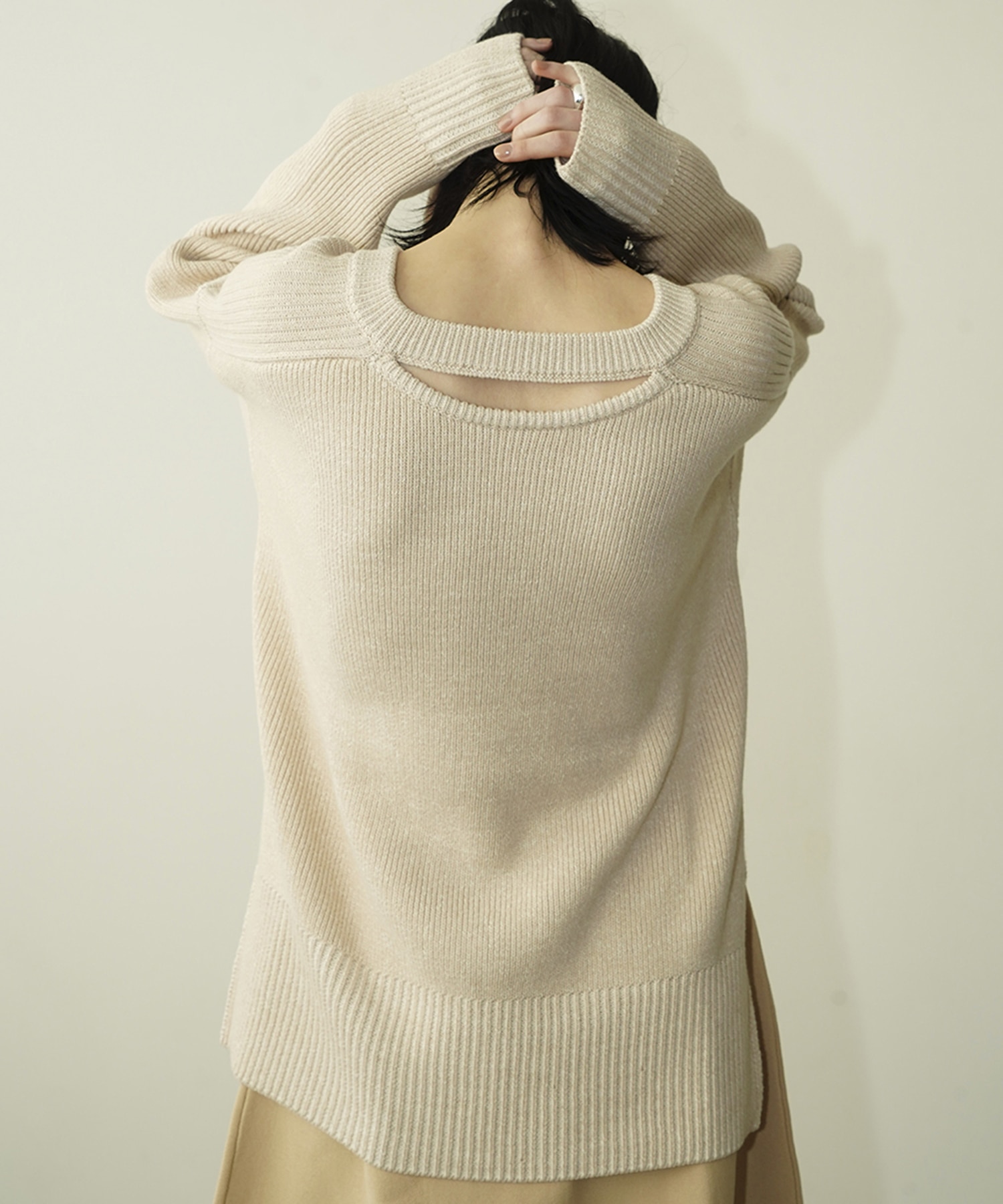 W FACE CUT NECK WIDE KNIT TOPS(1 IVORY): CLANE: WOMENS｜ STUDIOUS