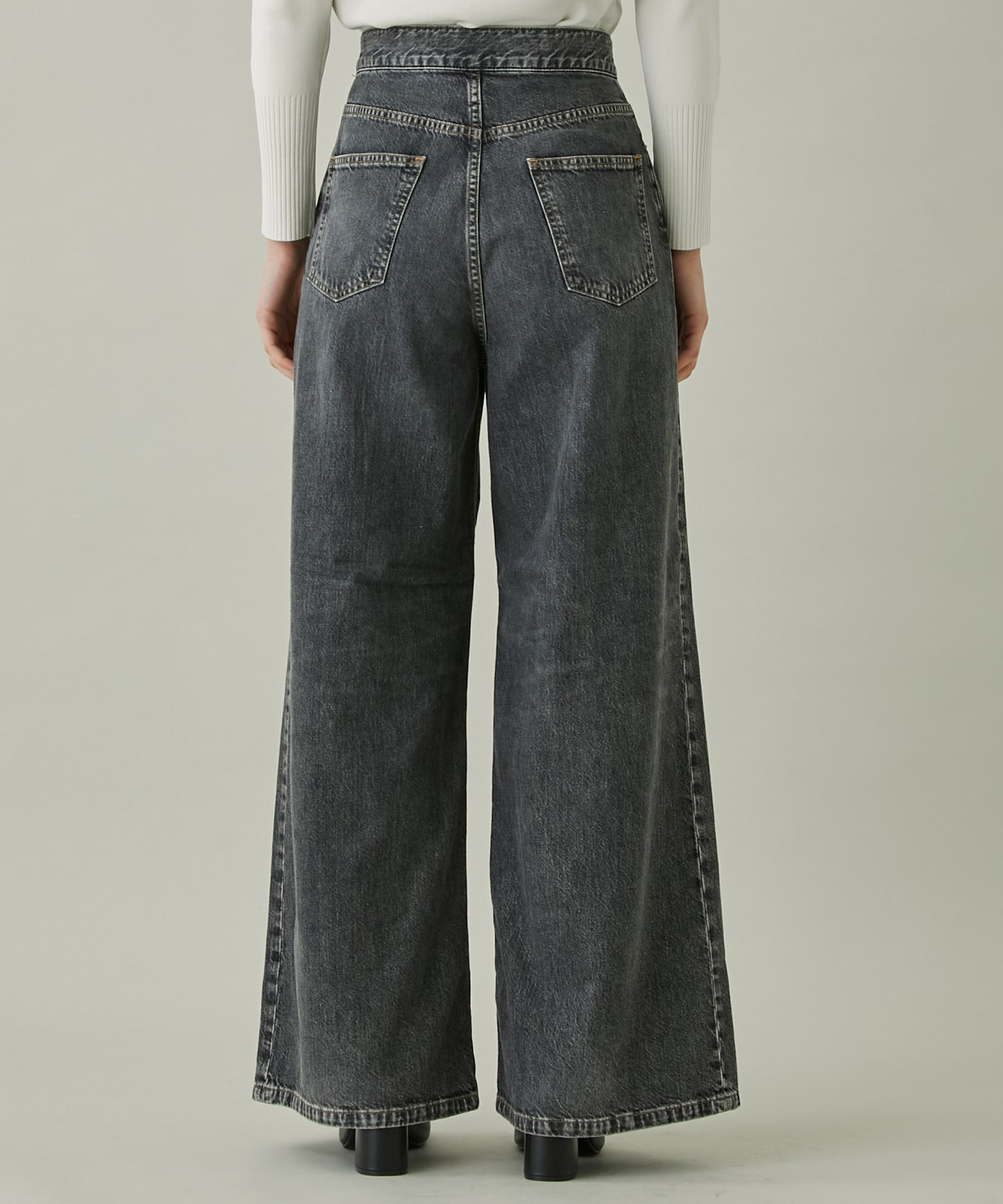 WASHED DENIM WIDE PANTS (SHORT LENGTH)