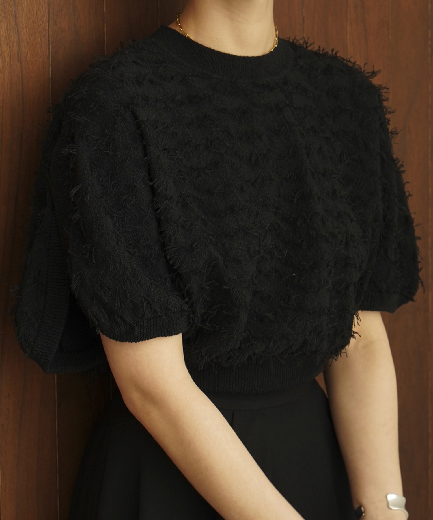 FRINGE ARCH SLEEVE KNIT TOPS(1 BLACK): CLANE: WOMENS｜ STUDIOUS 