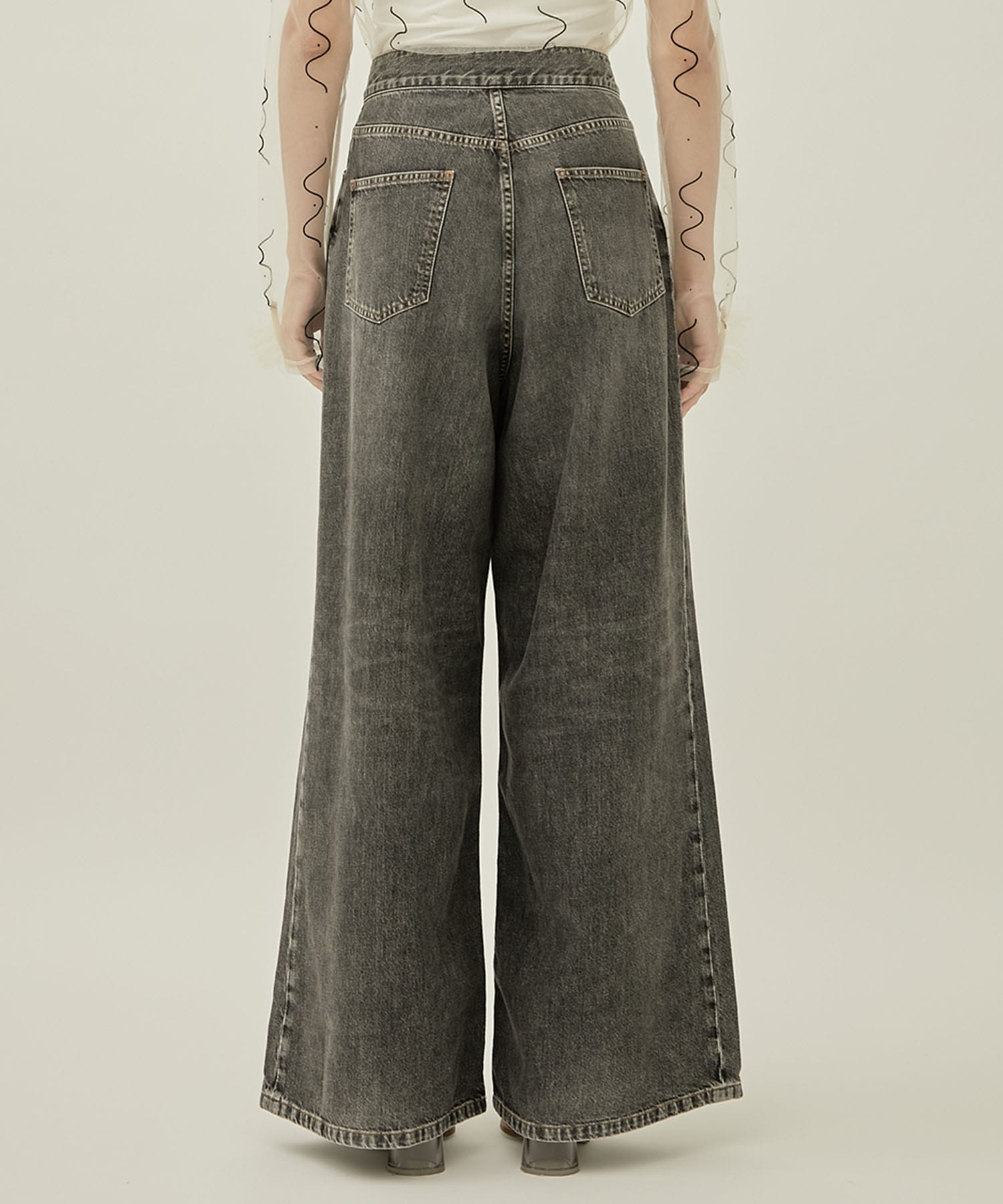 WASHED DENIM WIDE PANTS (SHORT LENGTH)(S BLACK): JOHN LAWRENCE