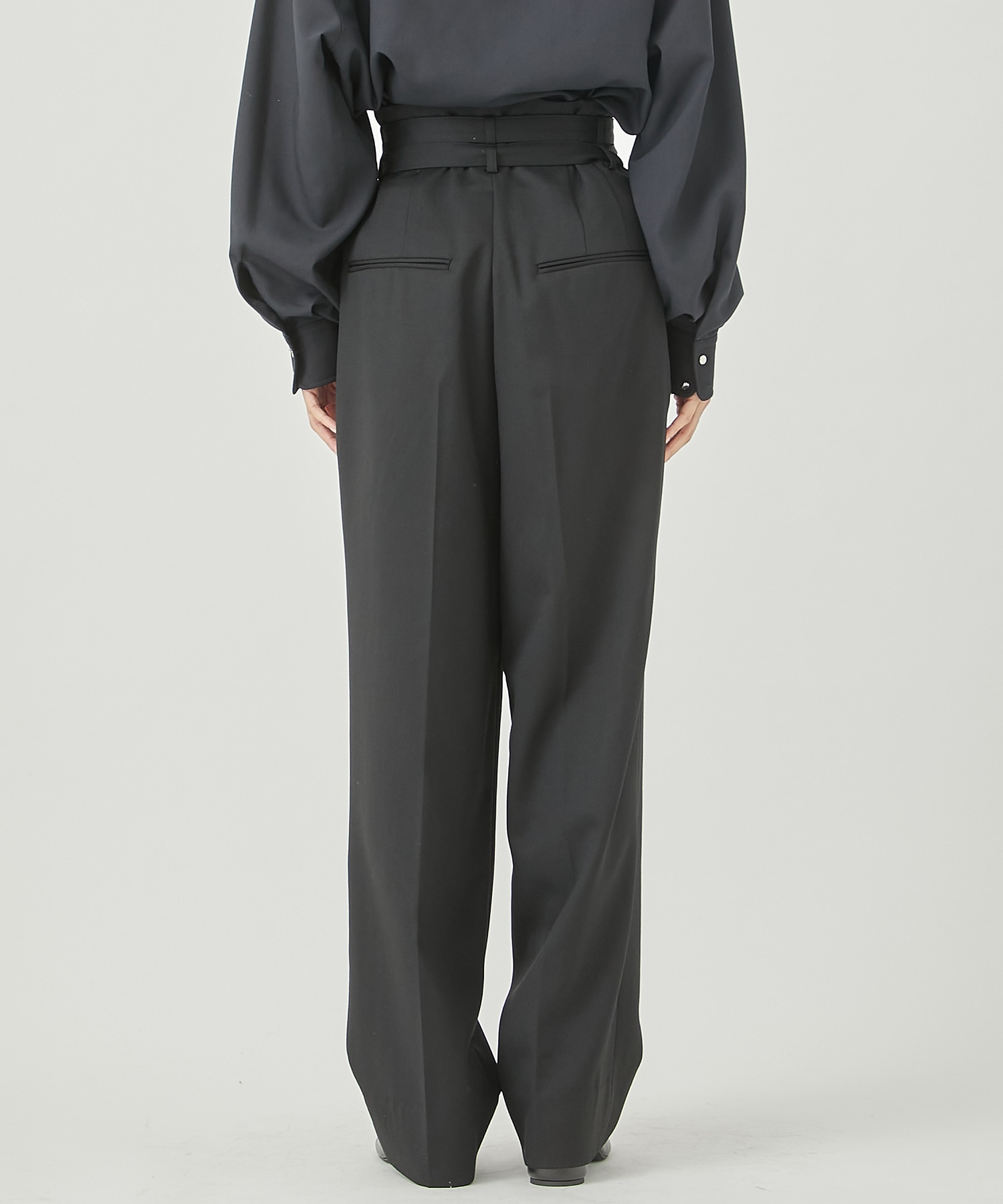 BLACK FORMAL DOUBLE BELT TWO TUCK PANTS(36 BLACK): CINOH: WOMENS 