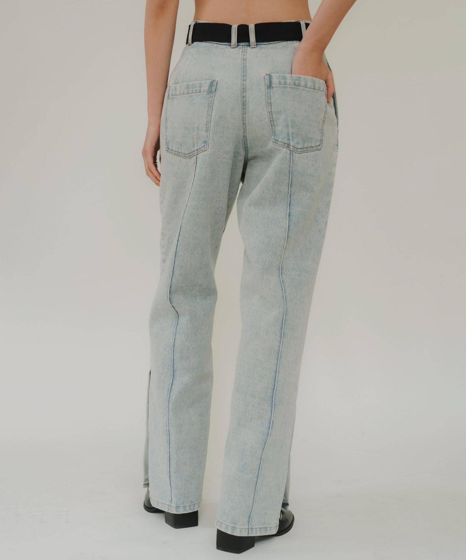 slit belt slacks pants(XS LIGHT BLUE): KnuthMarf: WOMENS