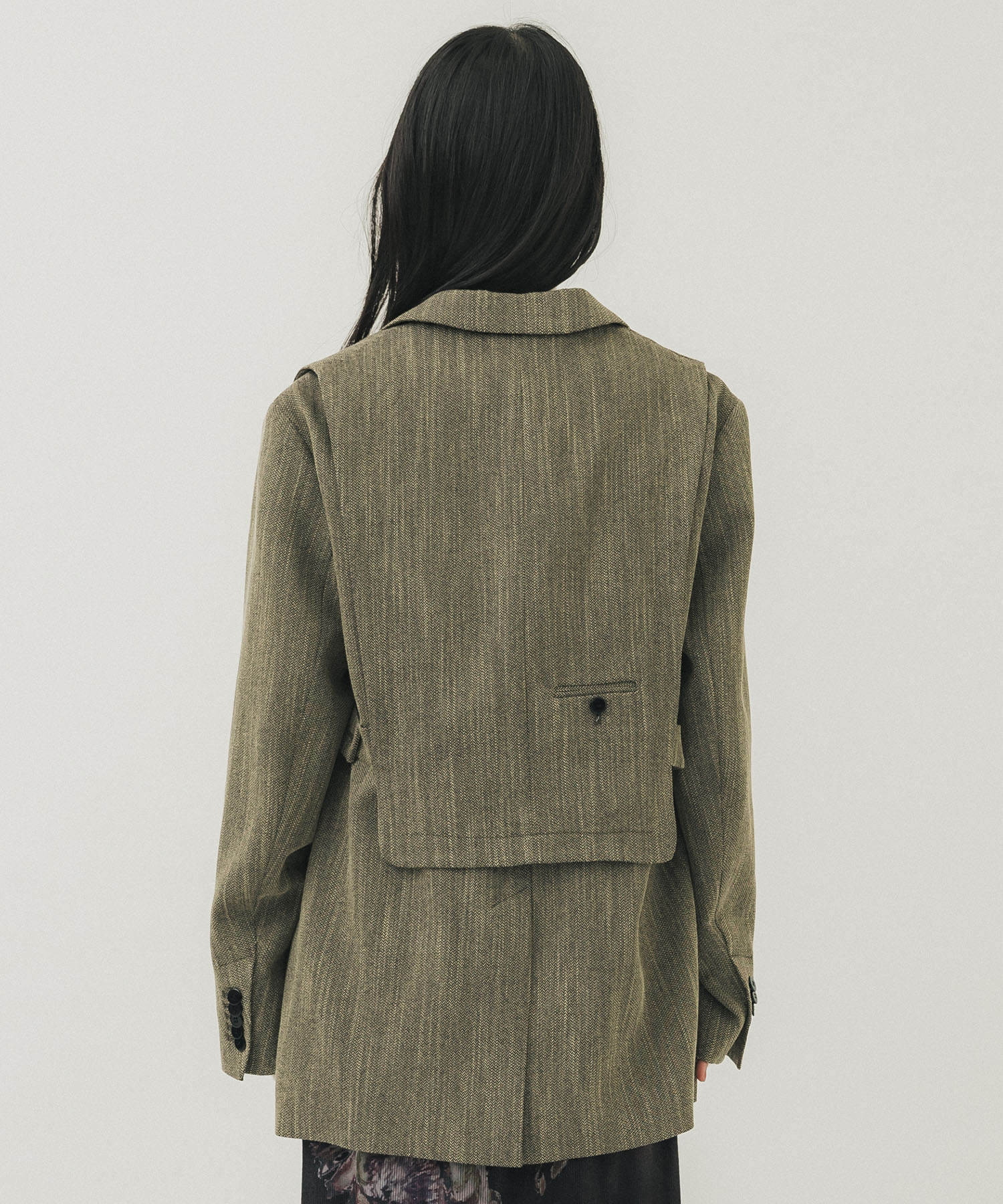 CONVERTIBLE HERRINGBONE JACKET(S GREY BEIGE): AMERI: WOMENS