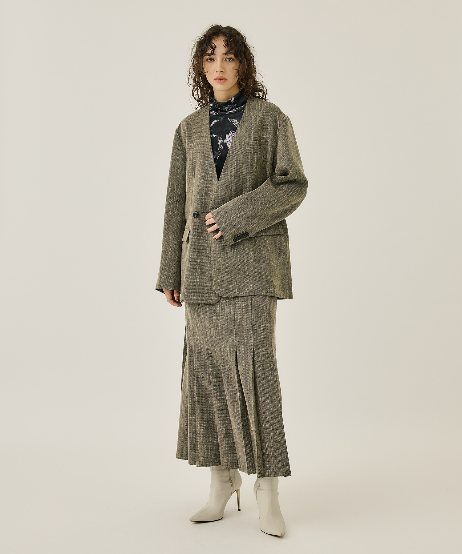 CONVERTIBLE HERRINGBONE JACKET(S GREY BEIGE): AMERI: WOMENS