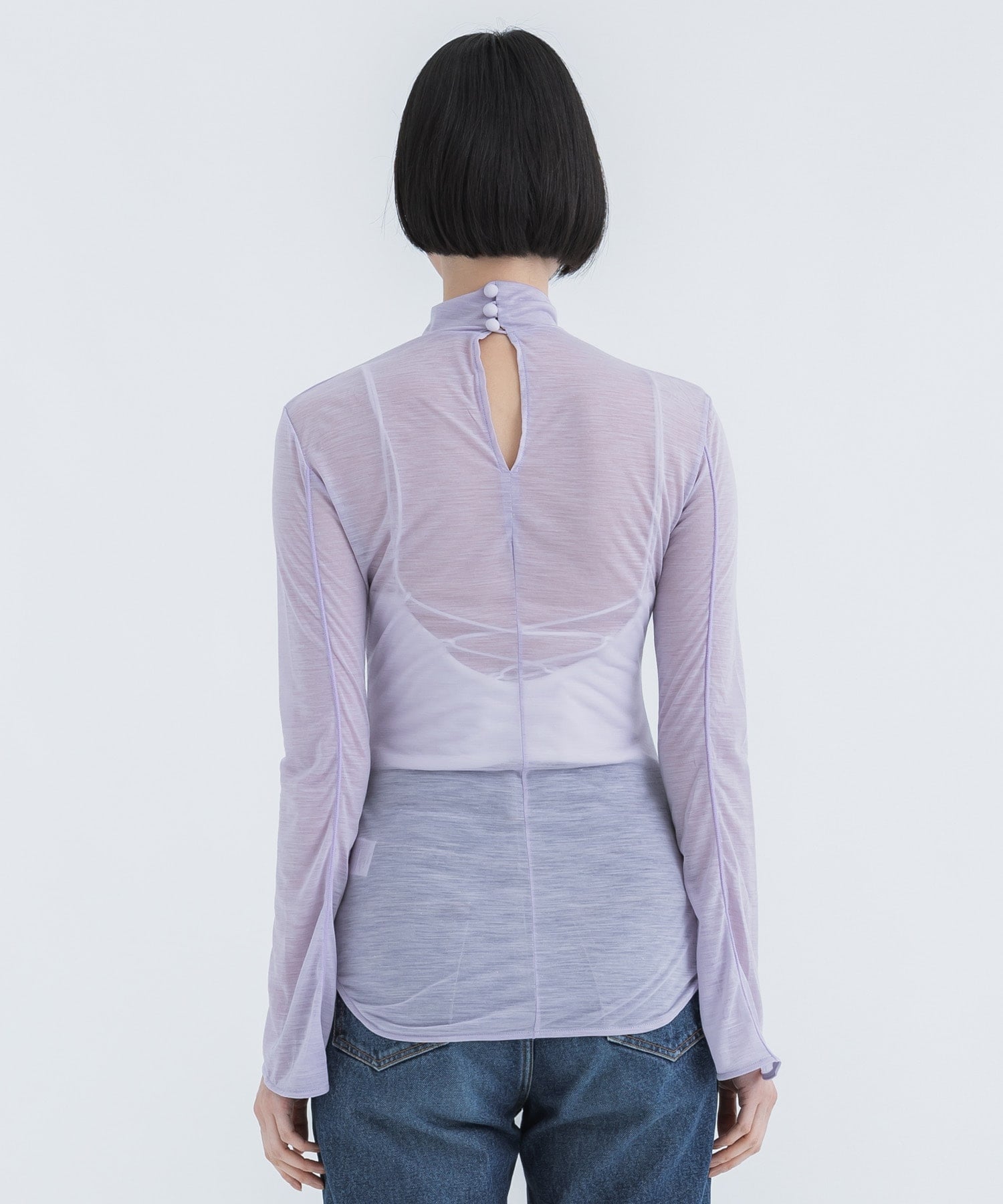 Hybrid Yarn Wool Jersey High Neck Top(2 PURPLE): Mame Kurogouchi 