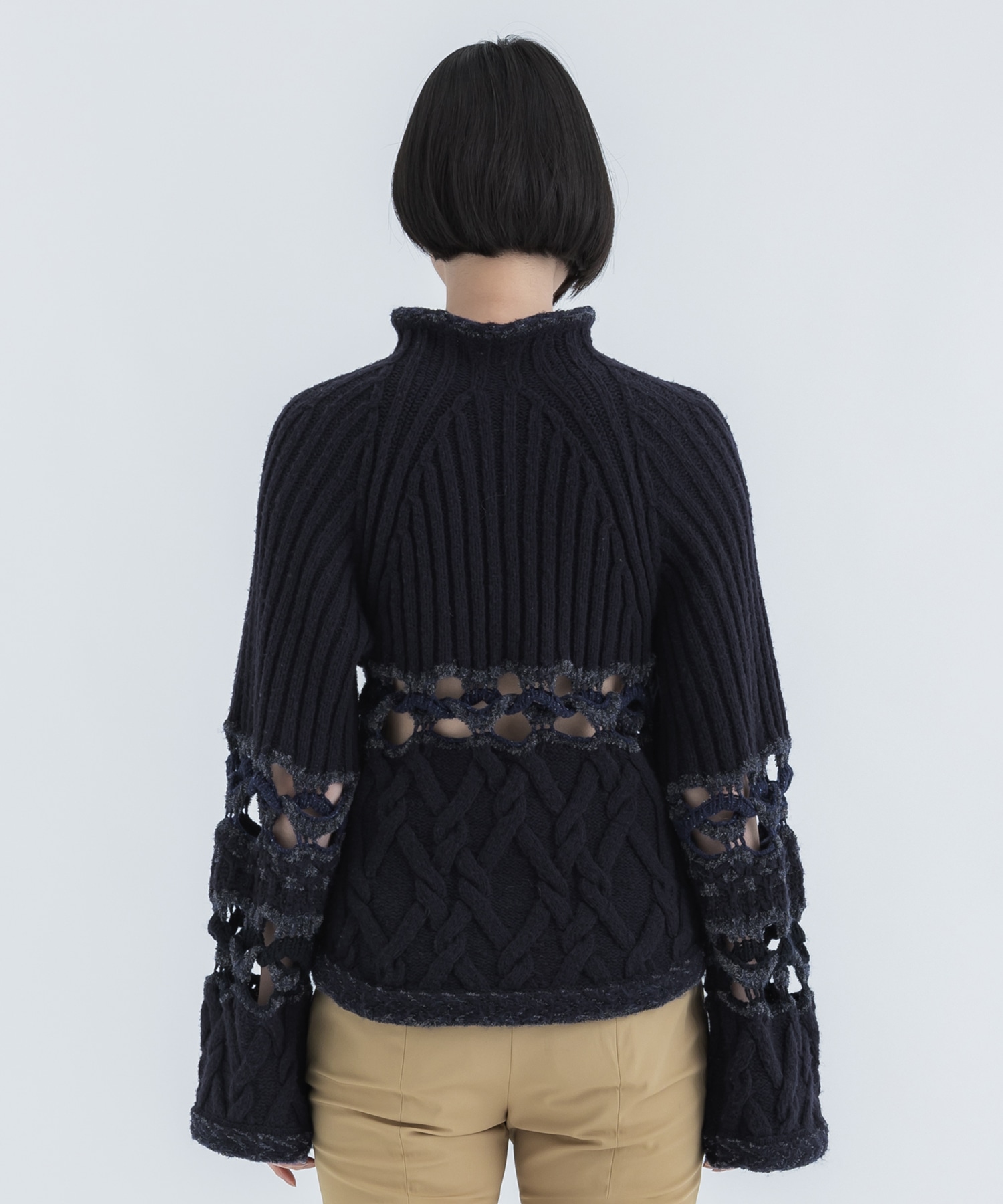 Basket Pattern Combination Knitted Pullover Mame Kurogouchi