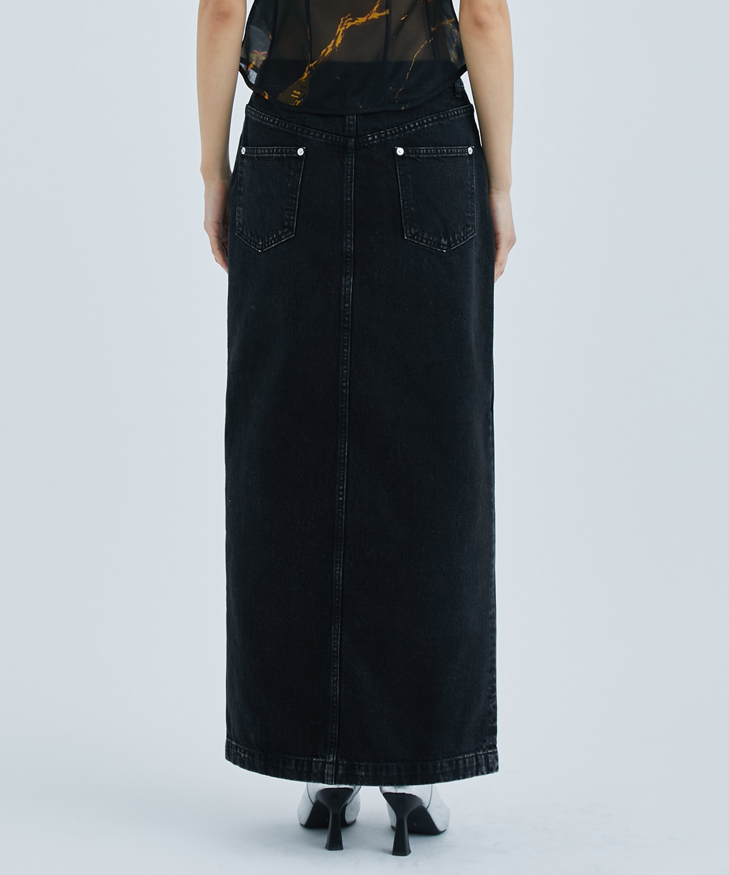 WASHED DENIM ZIPPED LONG SKIRT JOHN LAWRENCE SULLIVAN