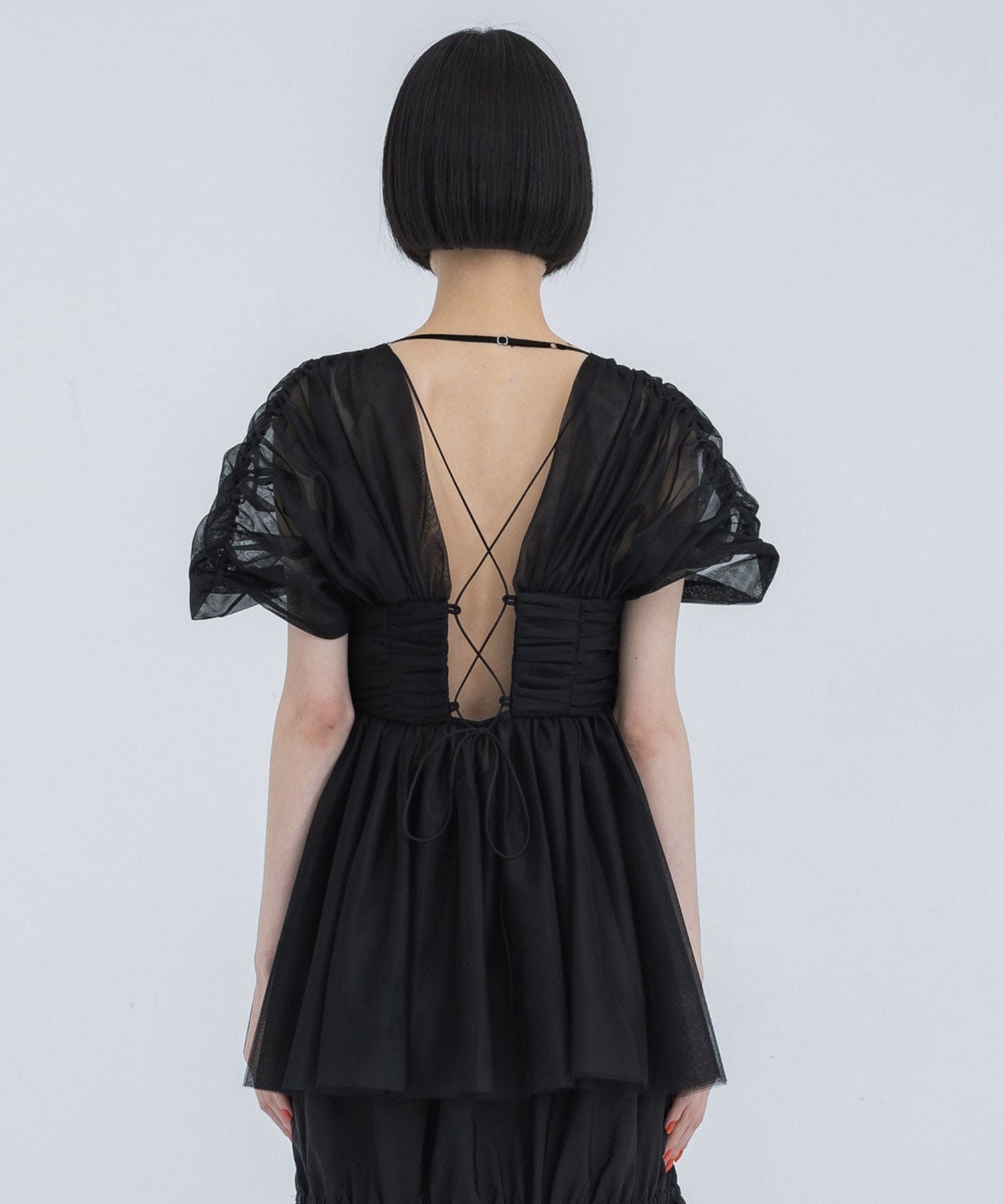 OPEN-BACK GATHERED TULLE TOP FETICO