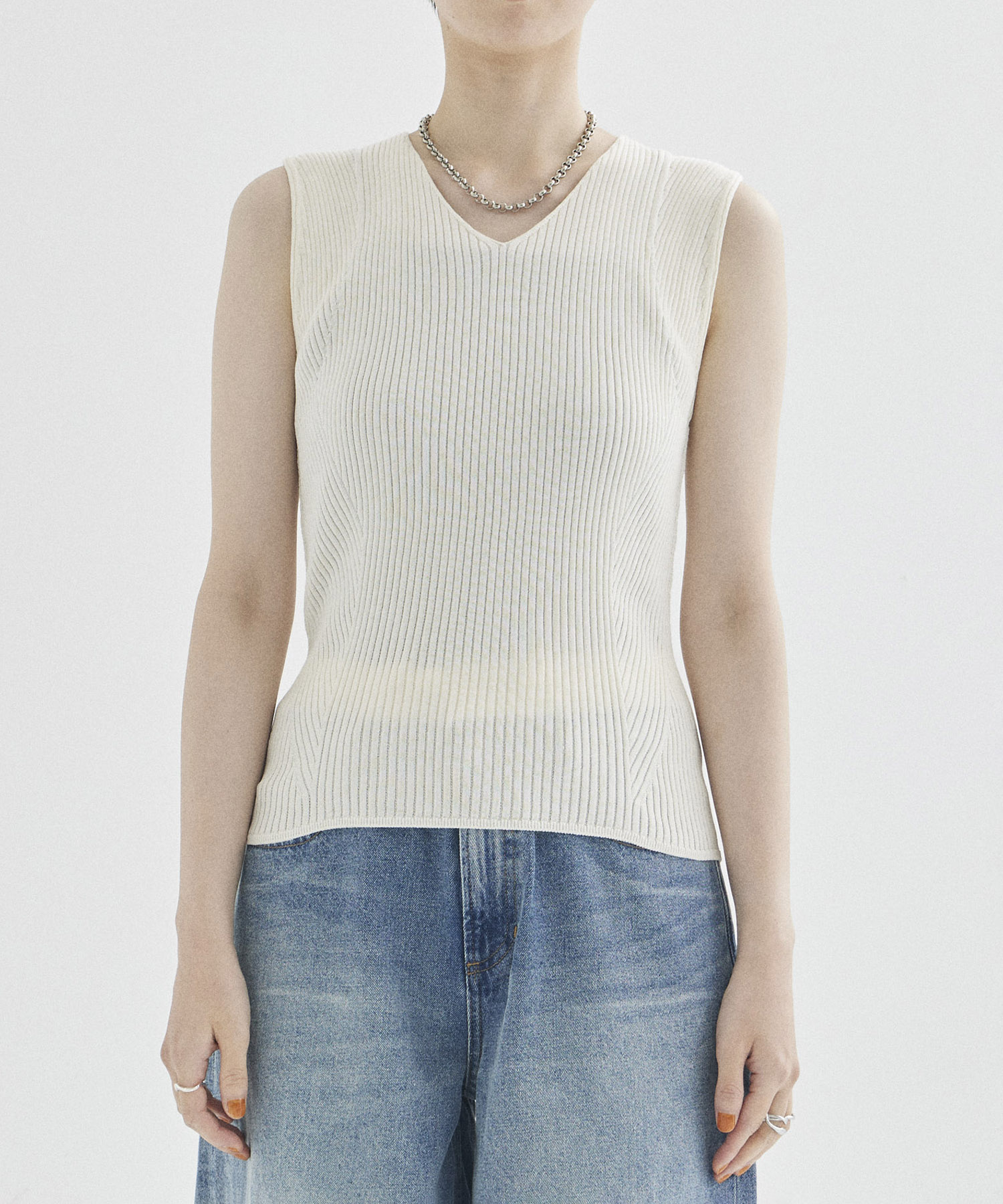 V-Neck Rib Knit Top STUDIOUS