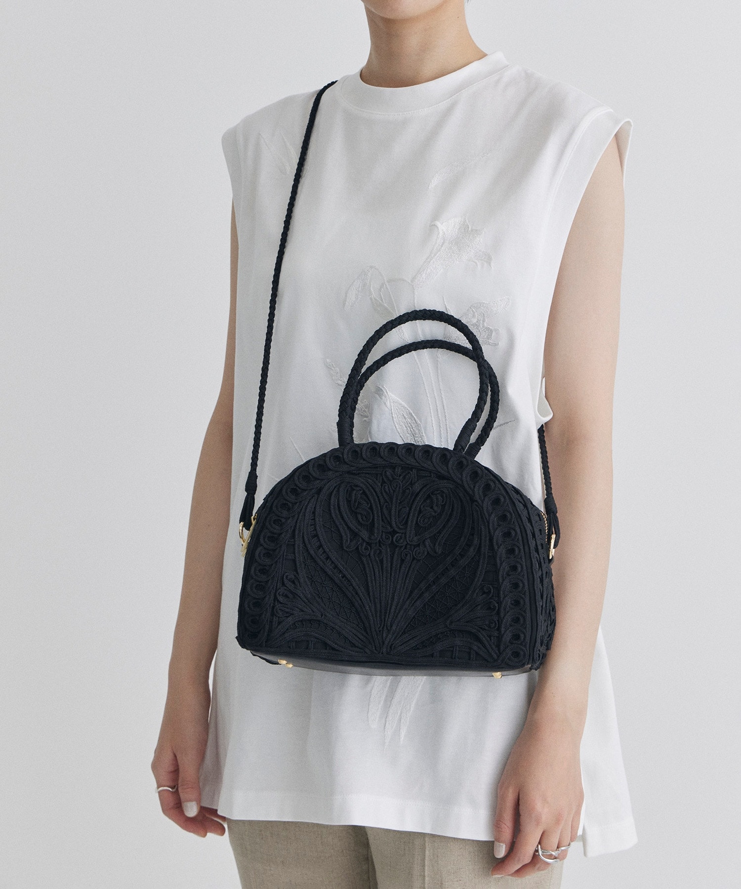 Cording Embroidery Demi Lune Handbag Mame Kurogouchi