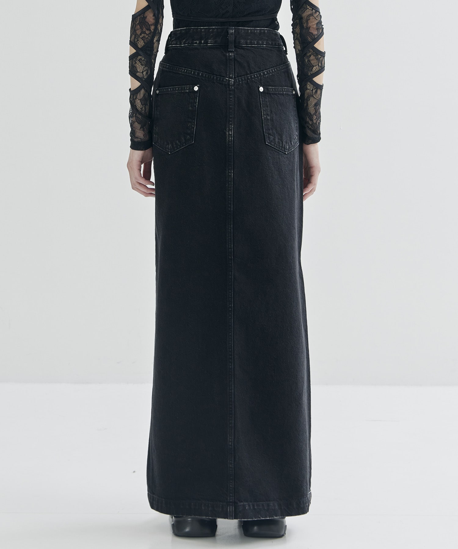 WASHED DENIM ZIPPED LONG SKIRT JOHN LAWRENCE SULLIVAN