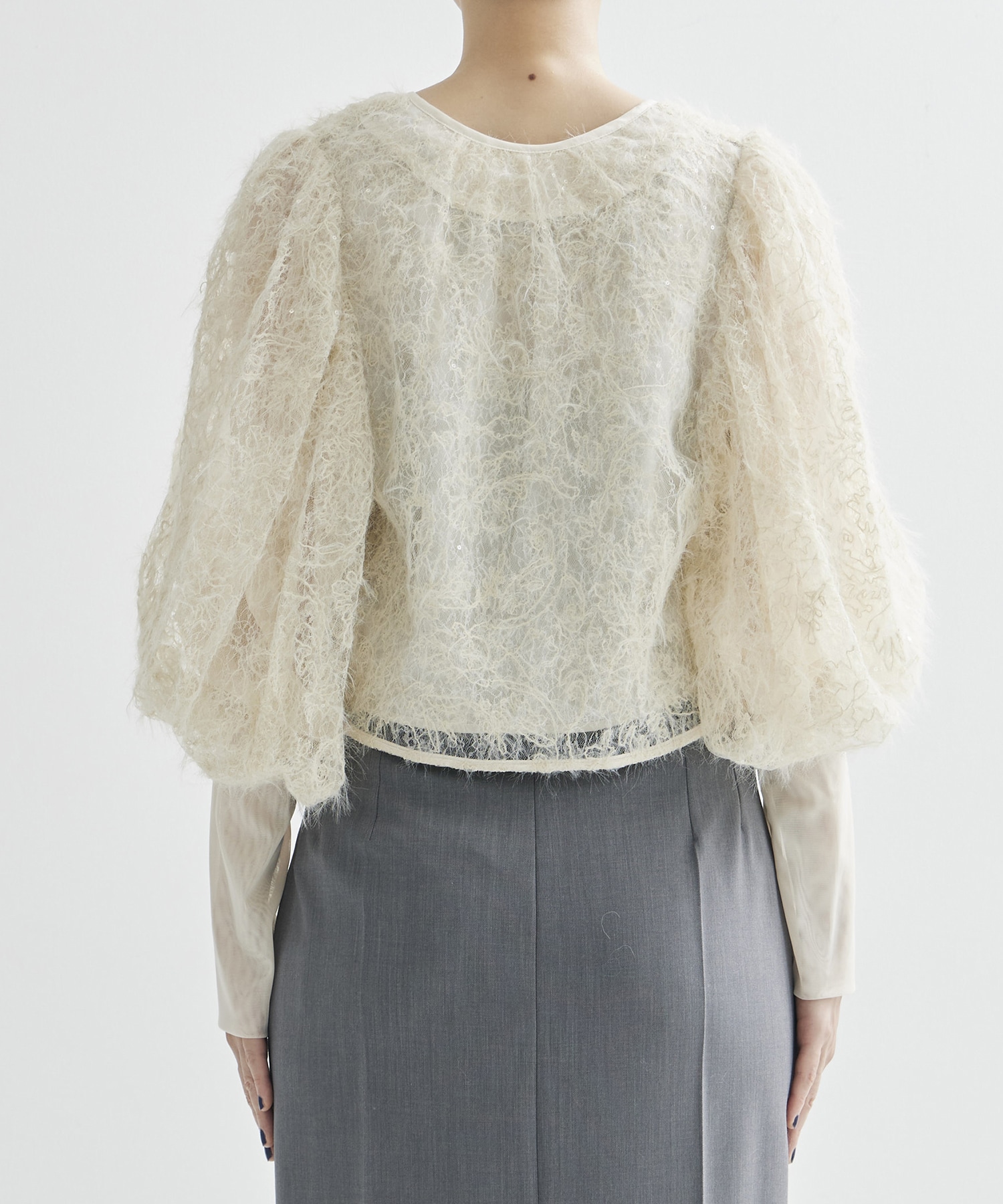 BRUSHED LACE VOLUME SLEEVE BLOUSE AMERI