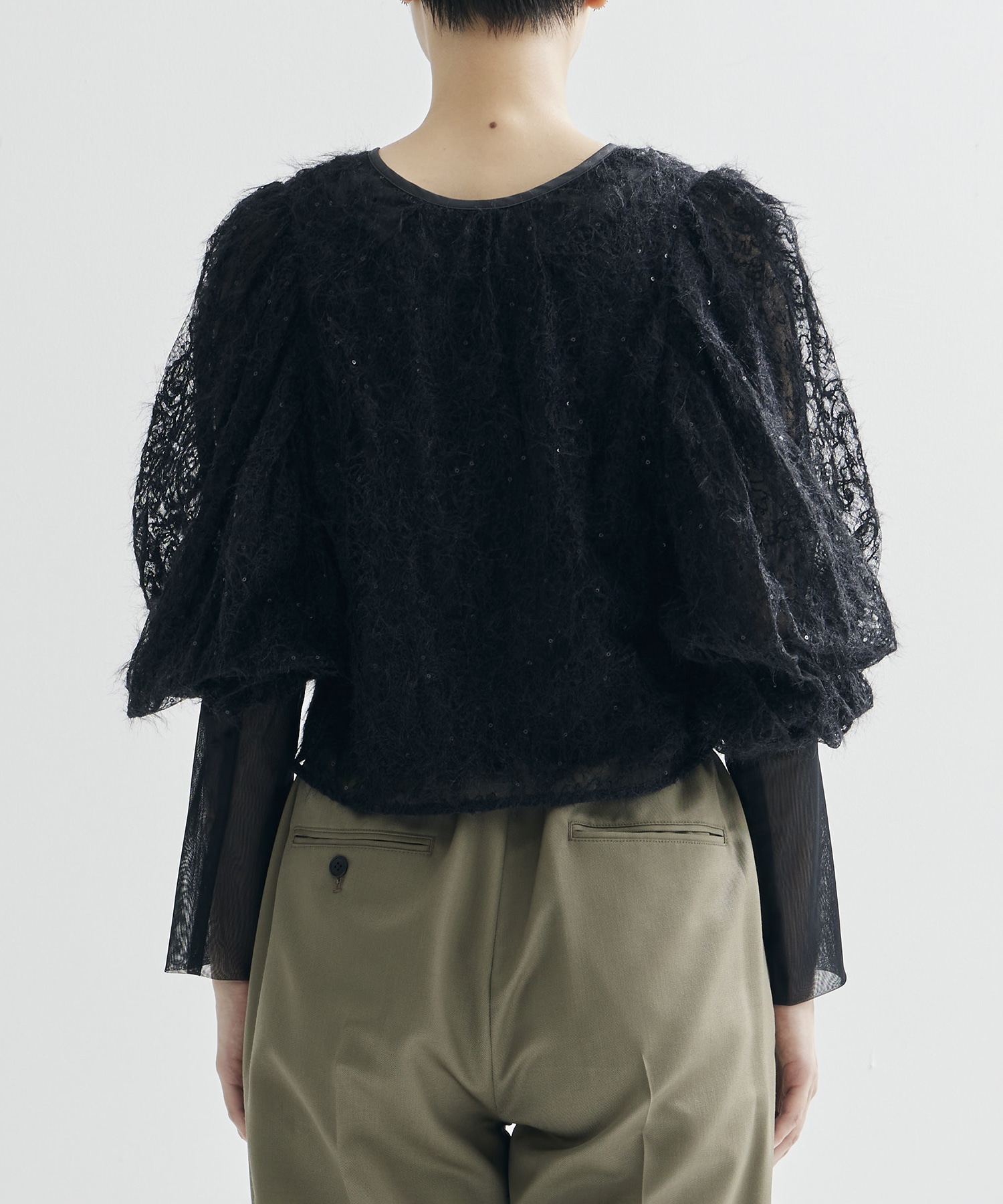 BRUSHED LACE VOLUME SLEEVE BLOUSE AMERI