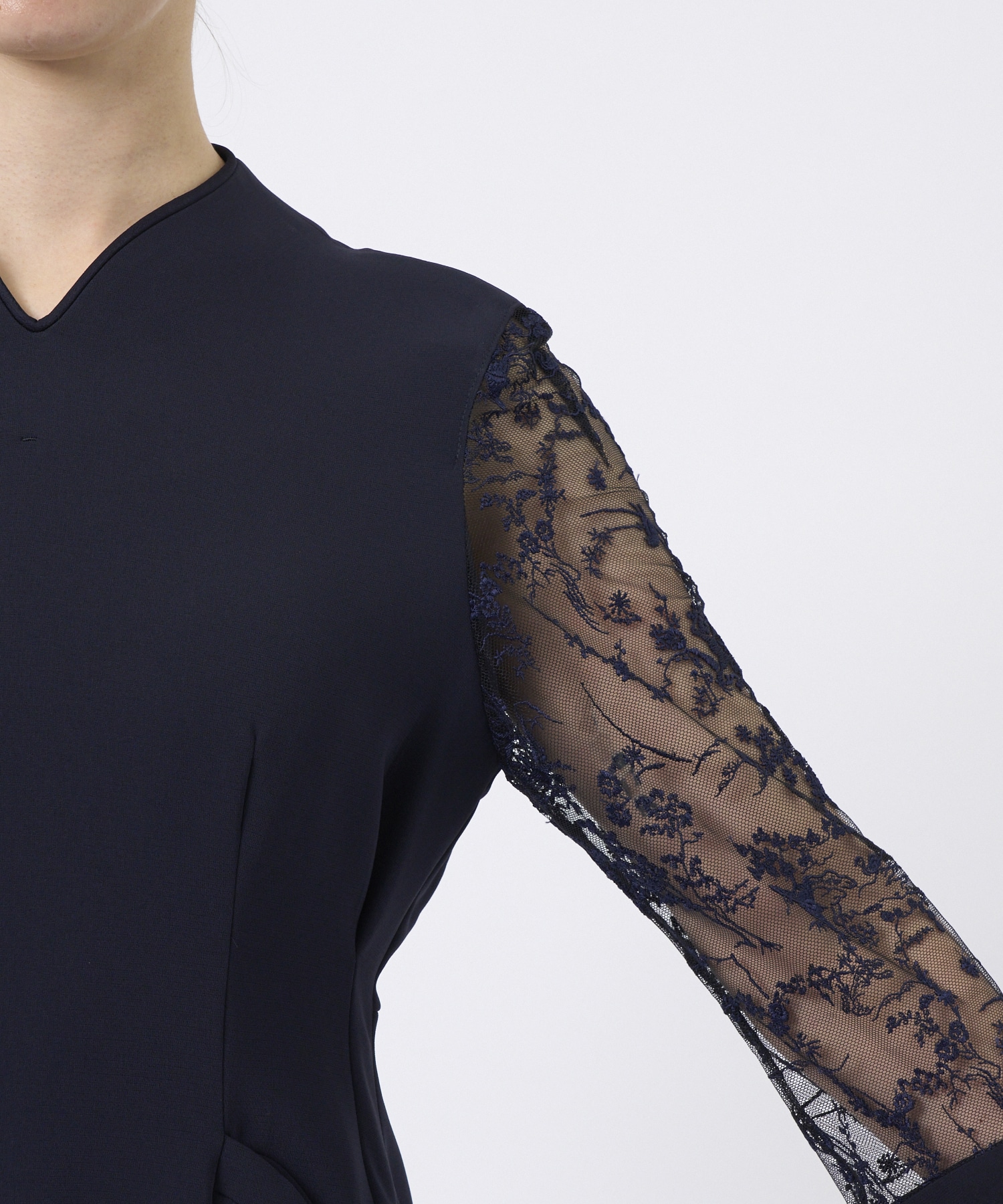 Acetate Polyester Floral Lace-Sleeve Dress Mame Kurogouchi