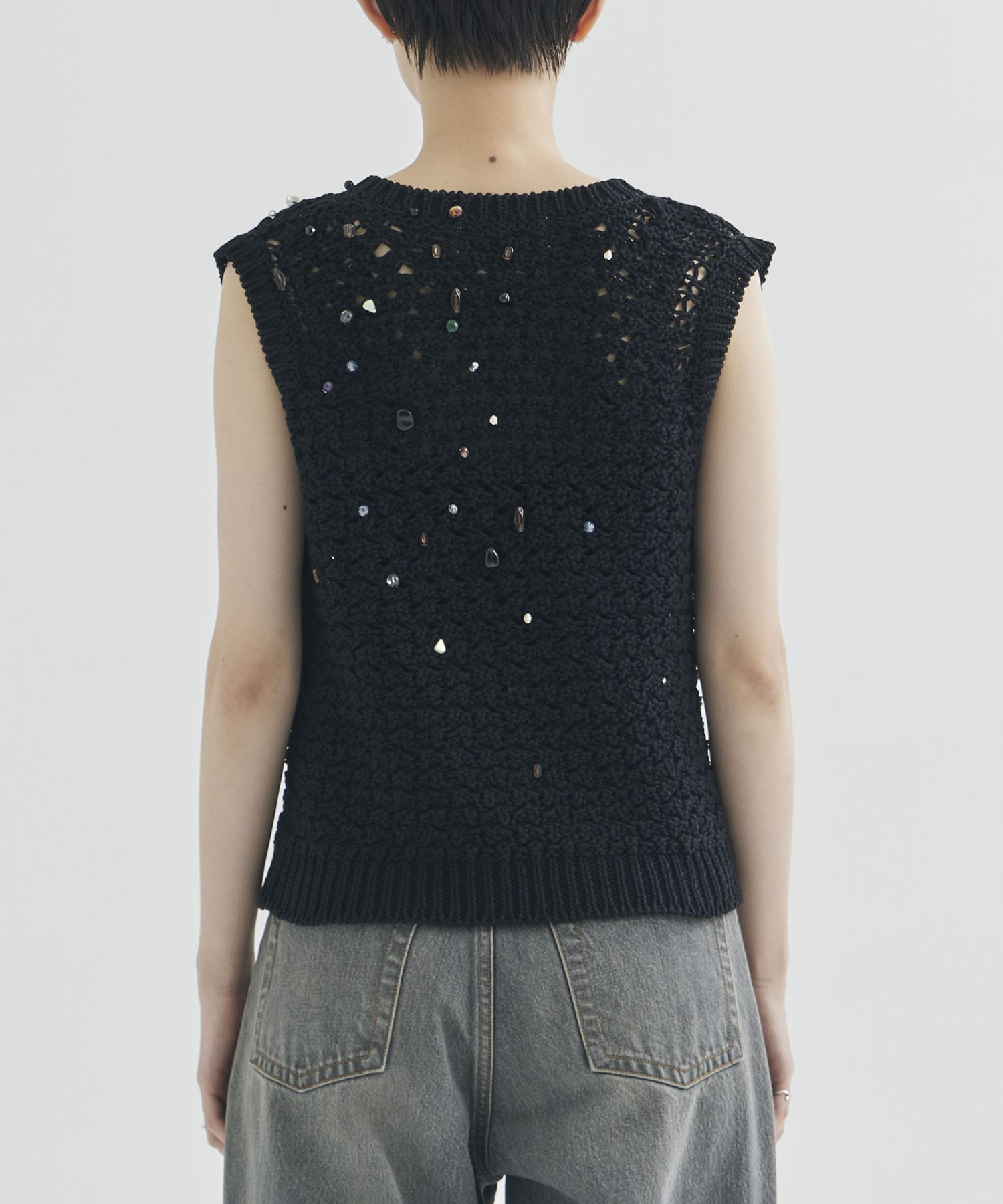 Gerda glass beads&ores knit PO BK AKIRANAKA