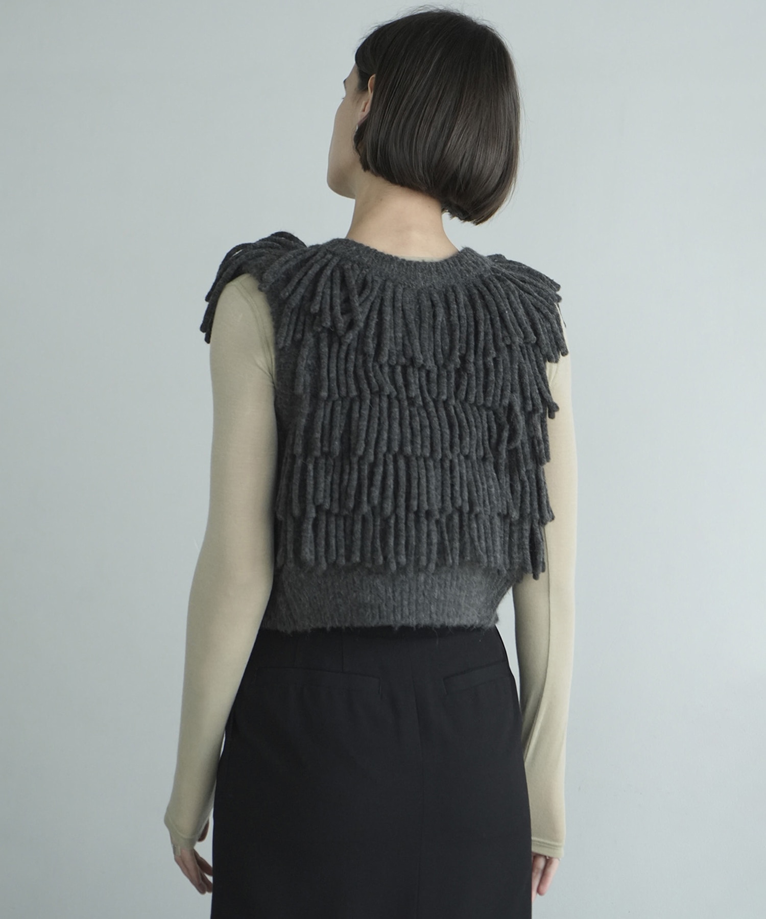 W FACE FRINGE KNIT VEST CLANE