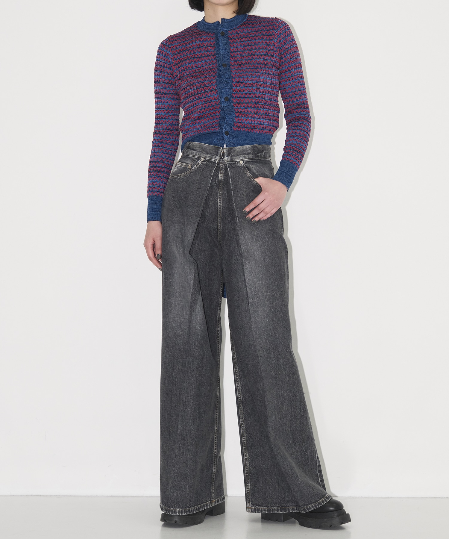 WASHED DENIM WIDE PANTS (SHORT LENGTH) JOHN LAWRENCE SULLIVAN