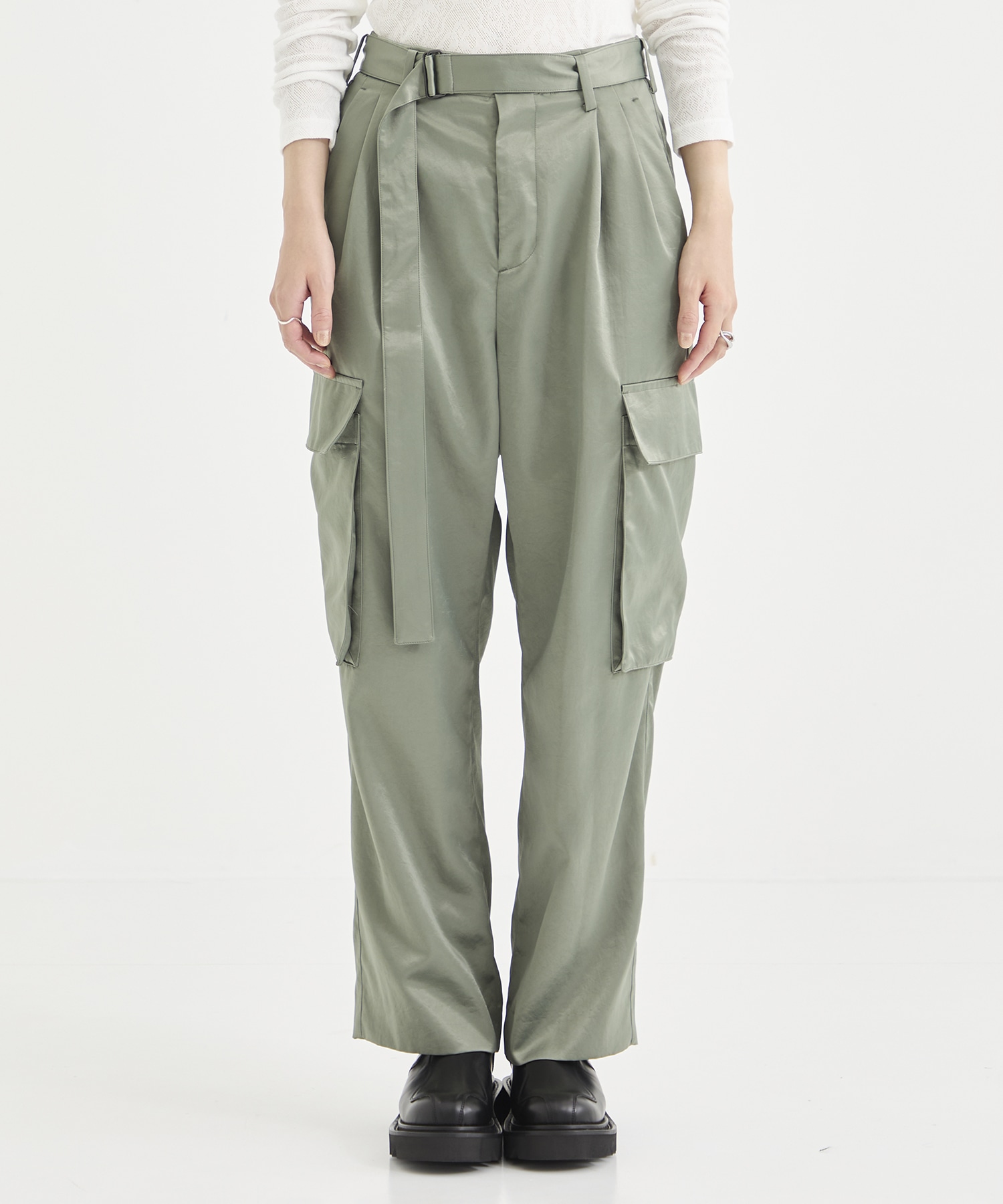 Satin belted cargo pants 08sircus