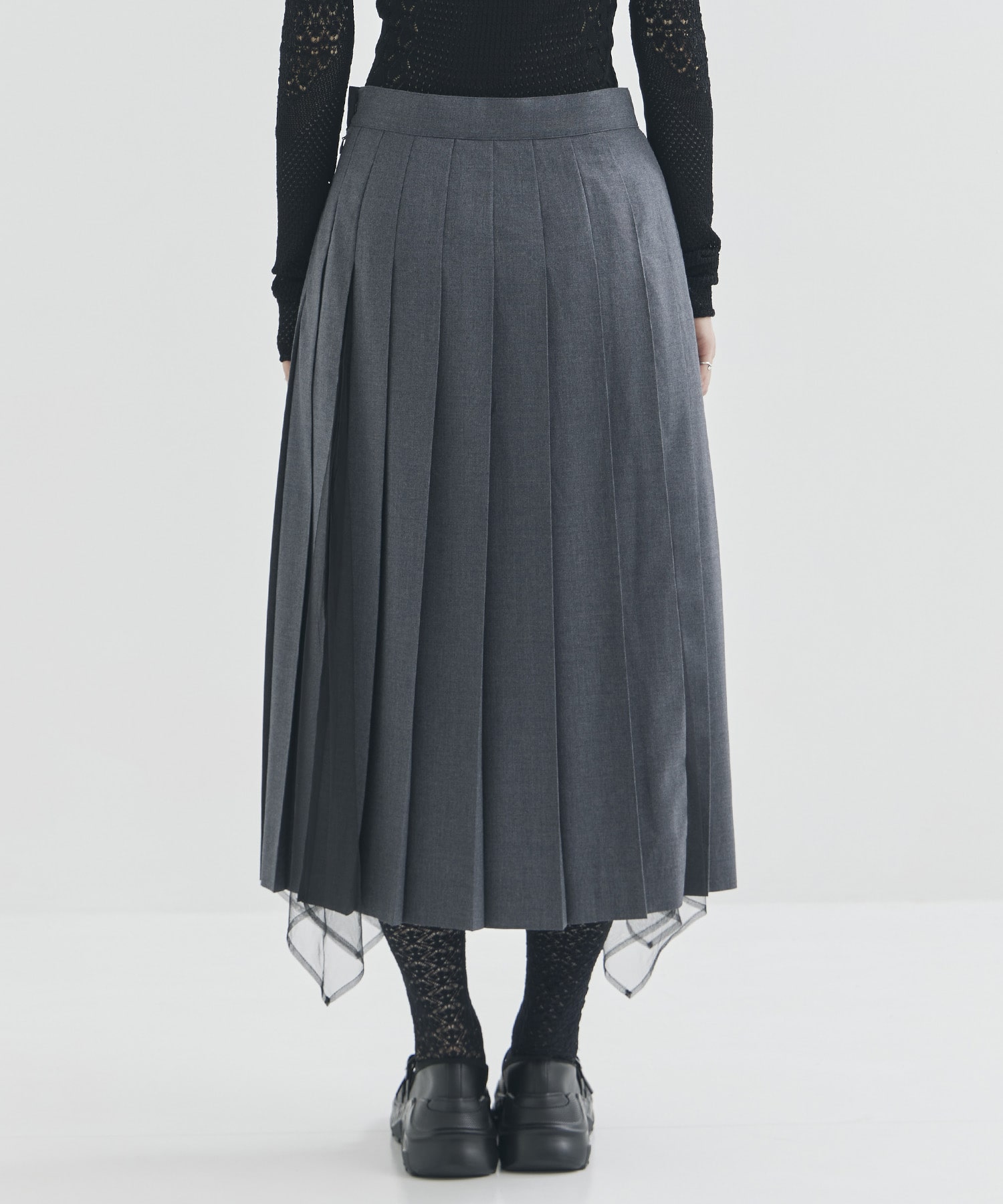 WOOL & TULLE COMBINED PLEATED SKIRT FETICO