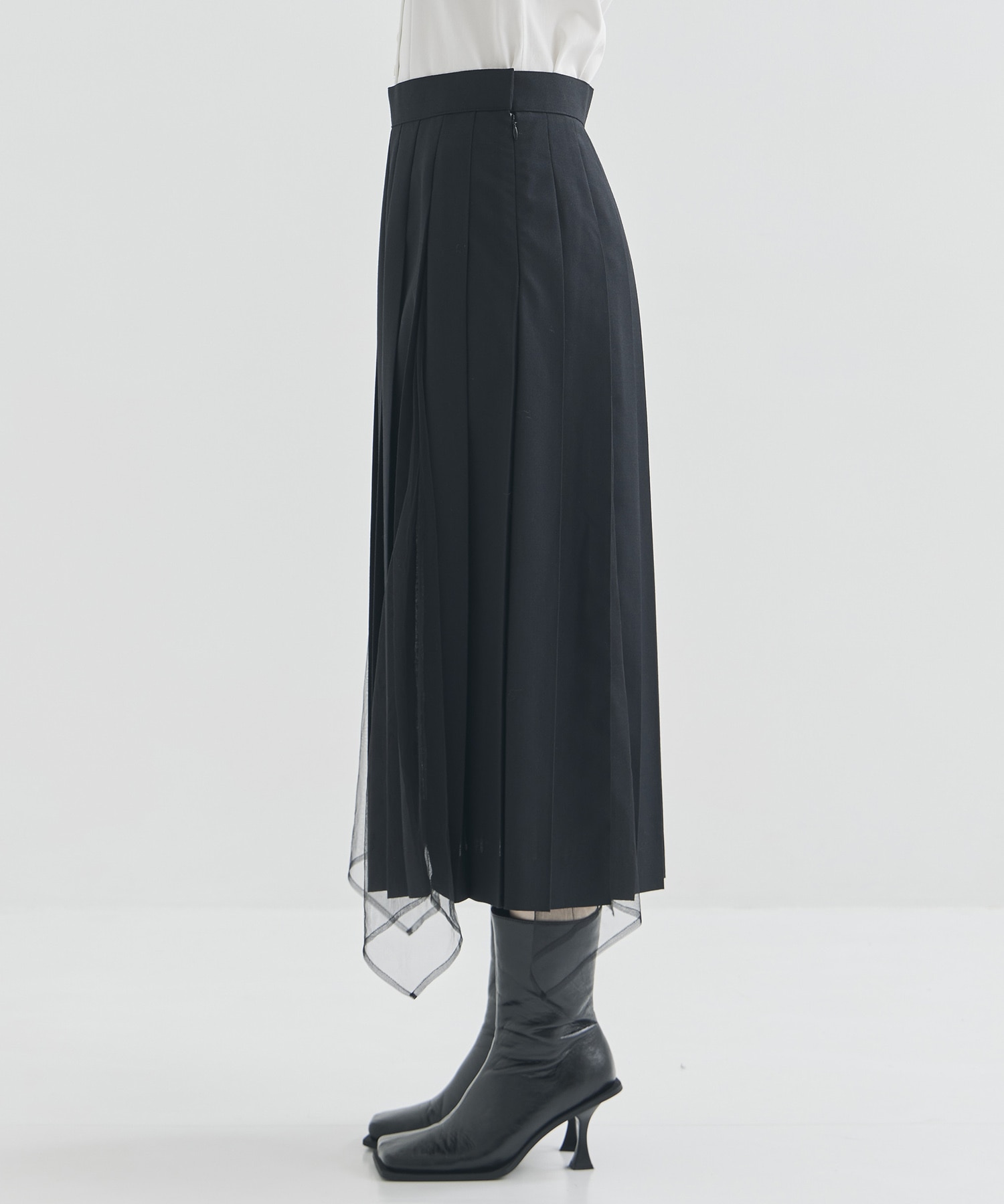 WOOL & TULLE COMBINED PLEATED SKIRT FETICO