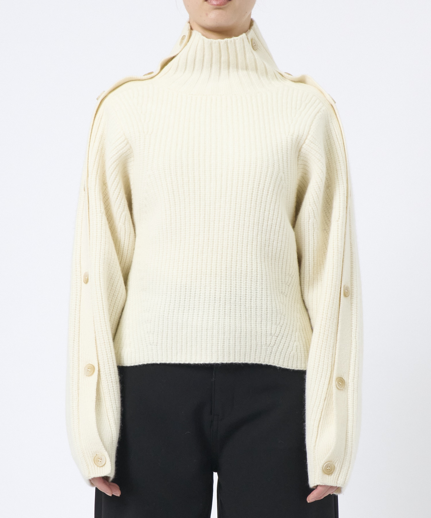 Button Sleeve Wool Knit Top STUDIOUS