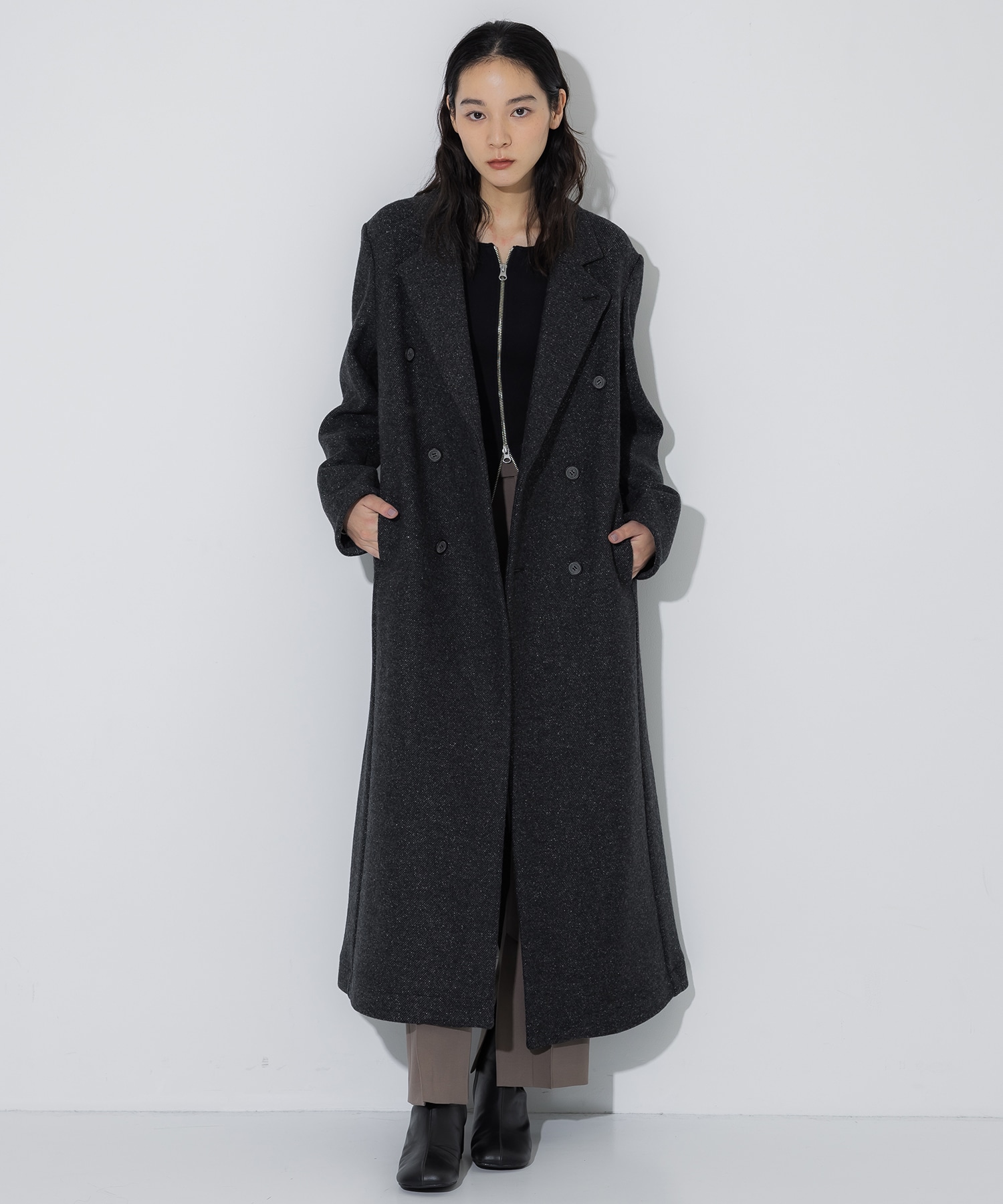 Silk Nep Double Breasted Coat STUDIOUS