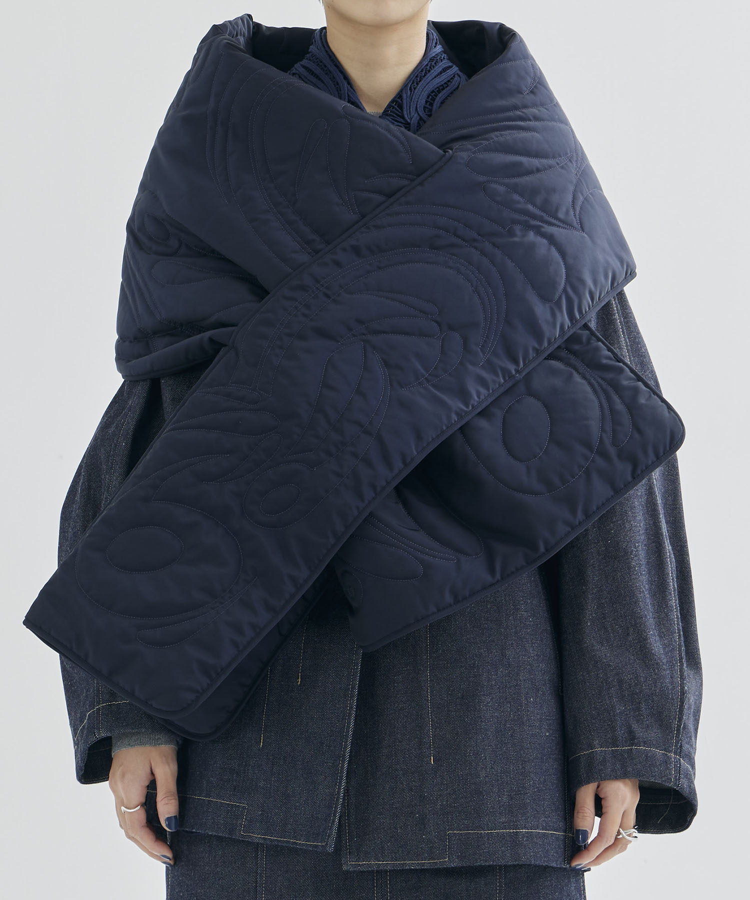 Silk Nylon Quilted Scarf Mame Kurogouchi