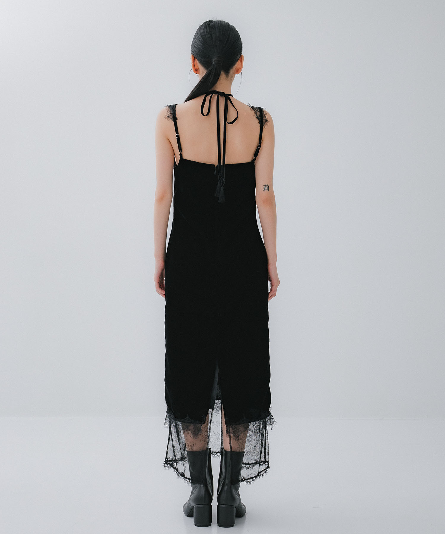 flower lace black velour camisole dress tanakadaisuke