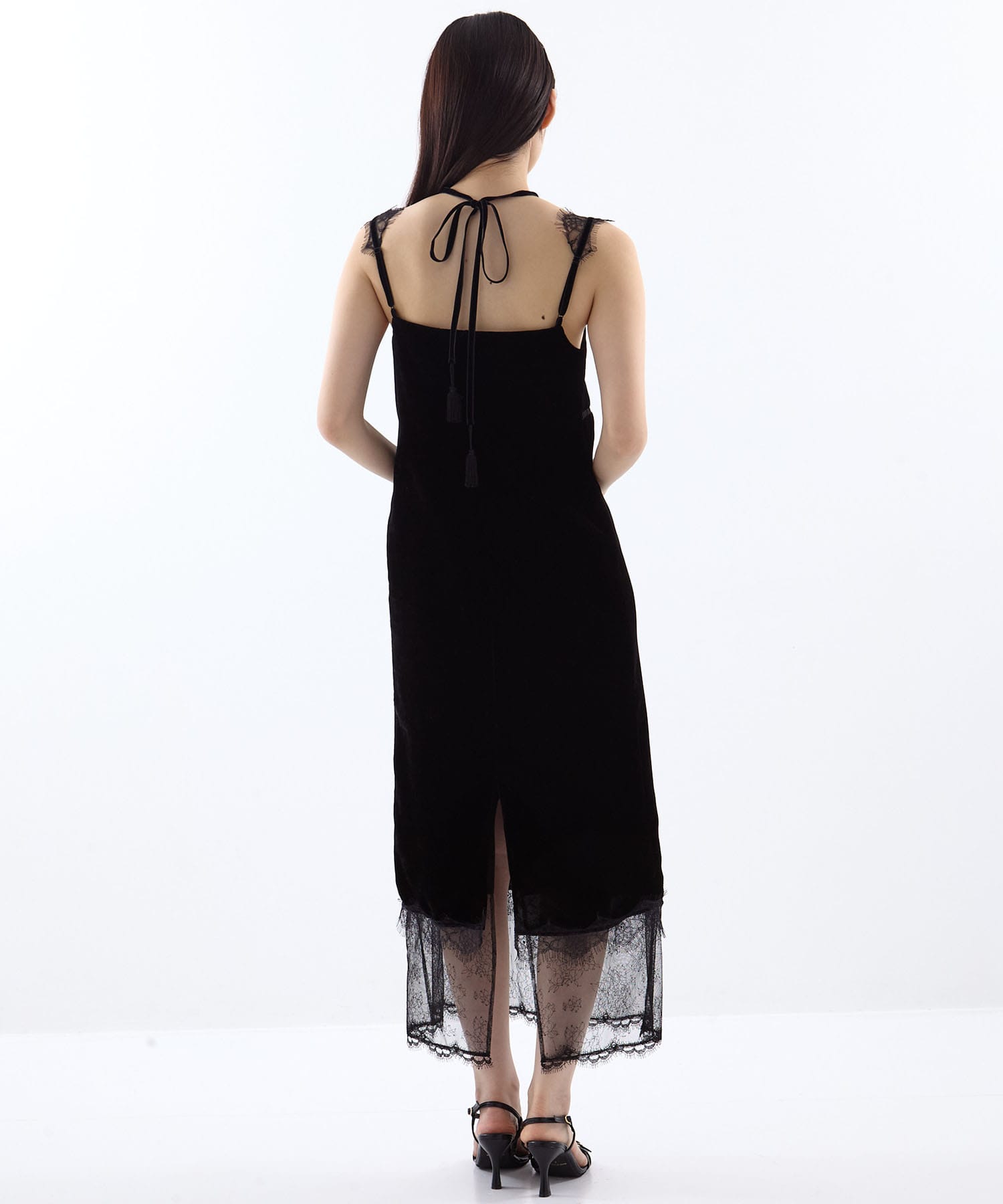 flower lace black velour camisole dress tanakadaisuke