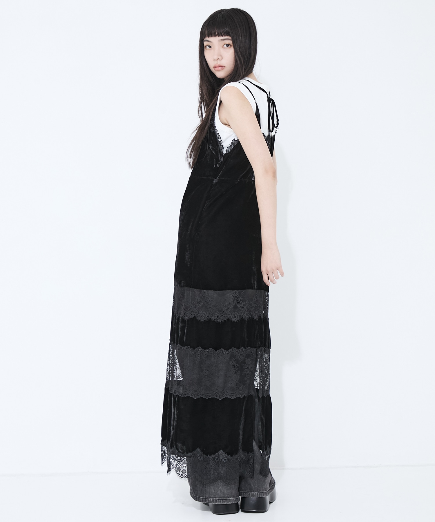 別注black lace velour camisole dress tanakadaisuke