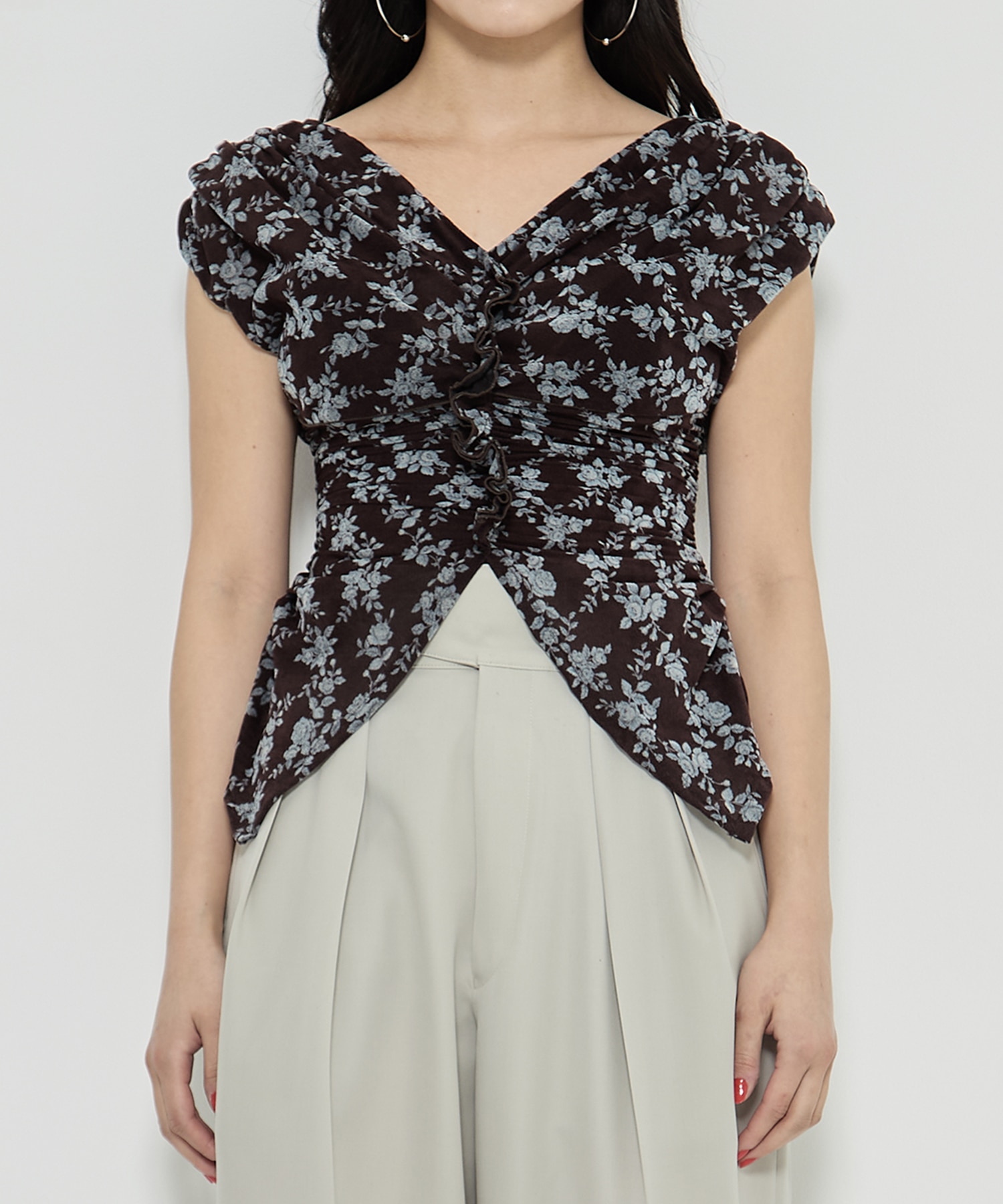 ROSE VELVET TULLE SHIRRING TOP FETICO