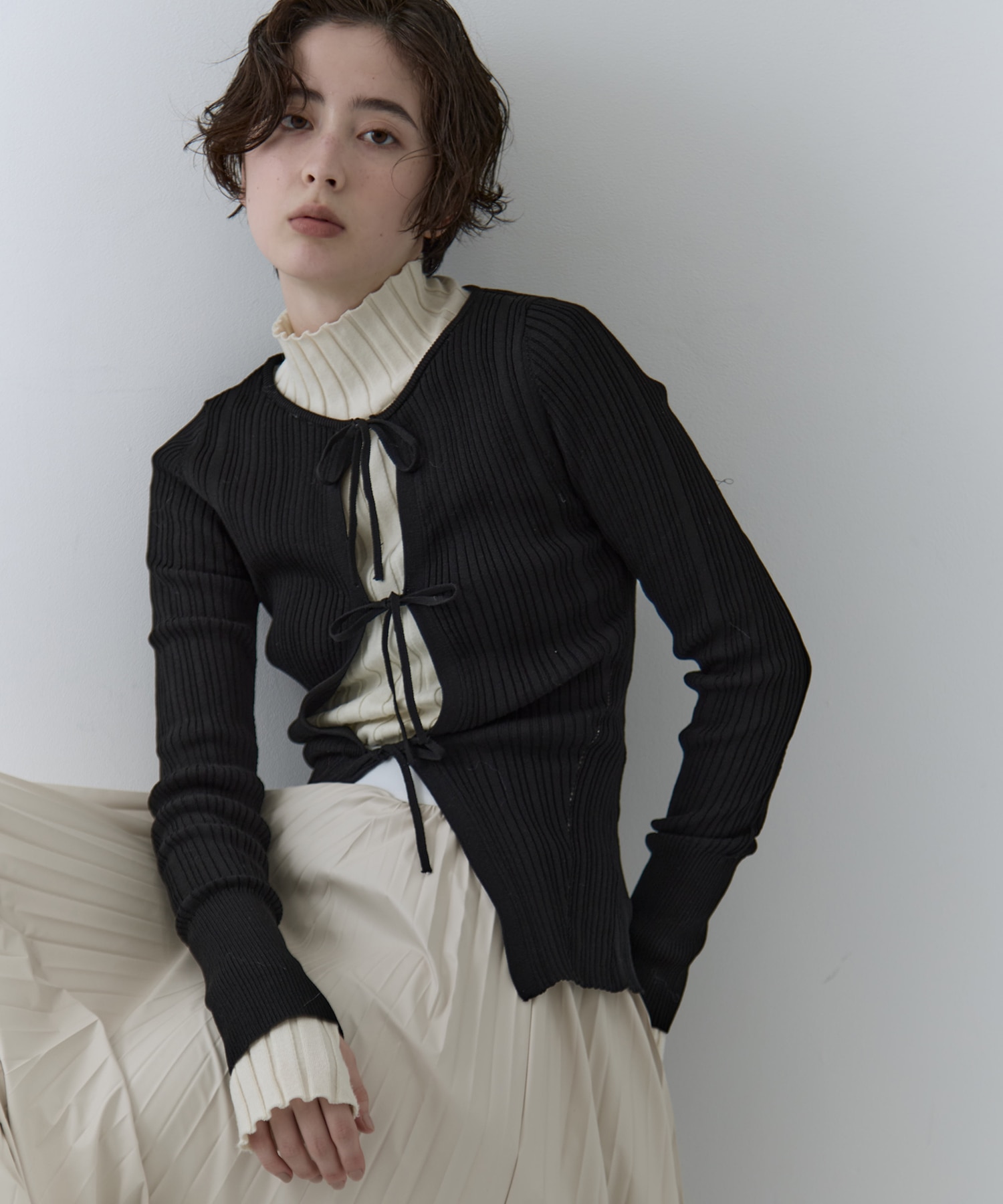 Ribbon Front Knit Cardigan STUDIOUS