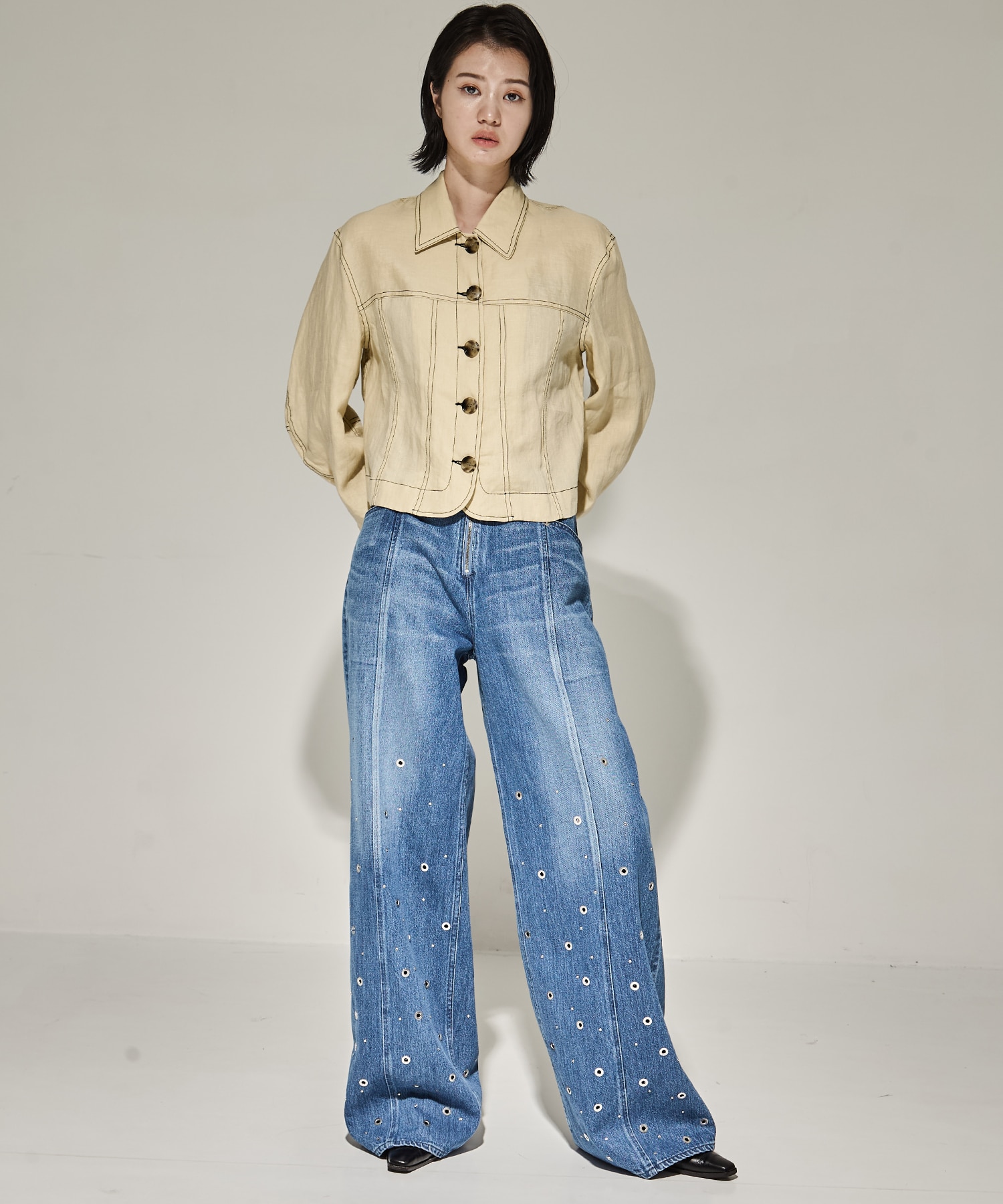 ORGANIC COTTON DENIM WIDE-LEG JEANS WITH STUDS FETICO