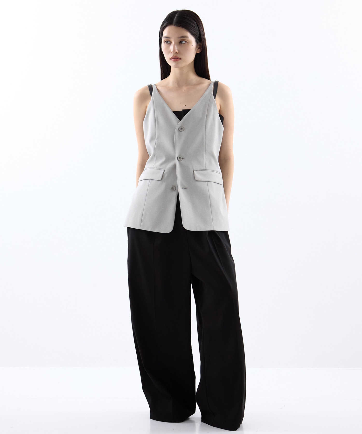 3WAY PIN TUCK LAYERED VEST AMERI