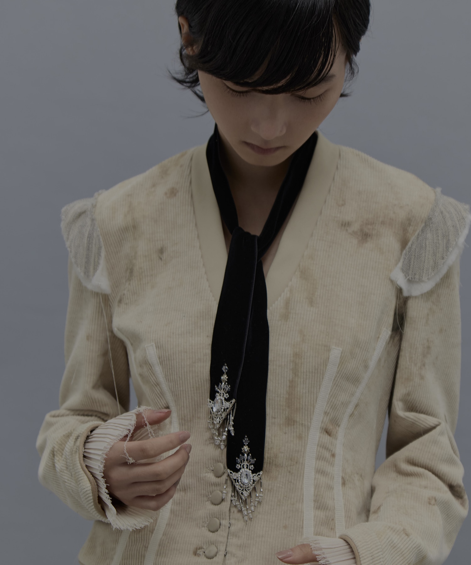 crystal silver tip velvet long ribbon tanakadaisuke