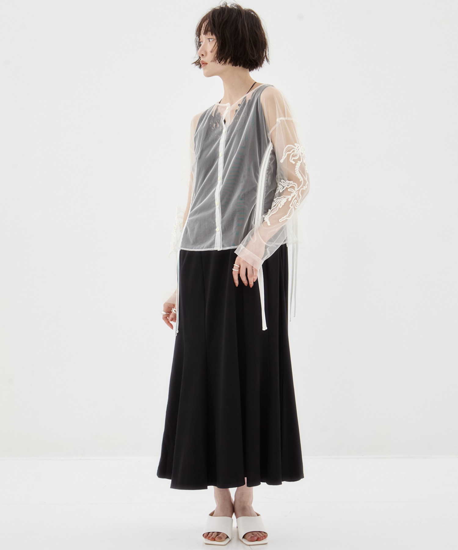 EX.embroidered tulle cardigan MURRAL