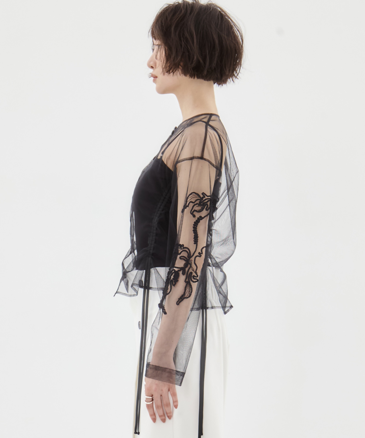 EX.embroidered tulle cardigan MURRAL