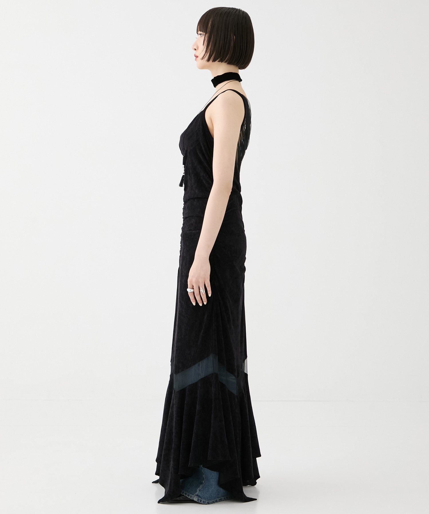 別注 VELOUR SHEER CUT HEM DRESS FETICO