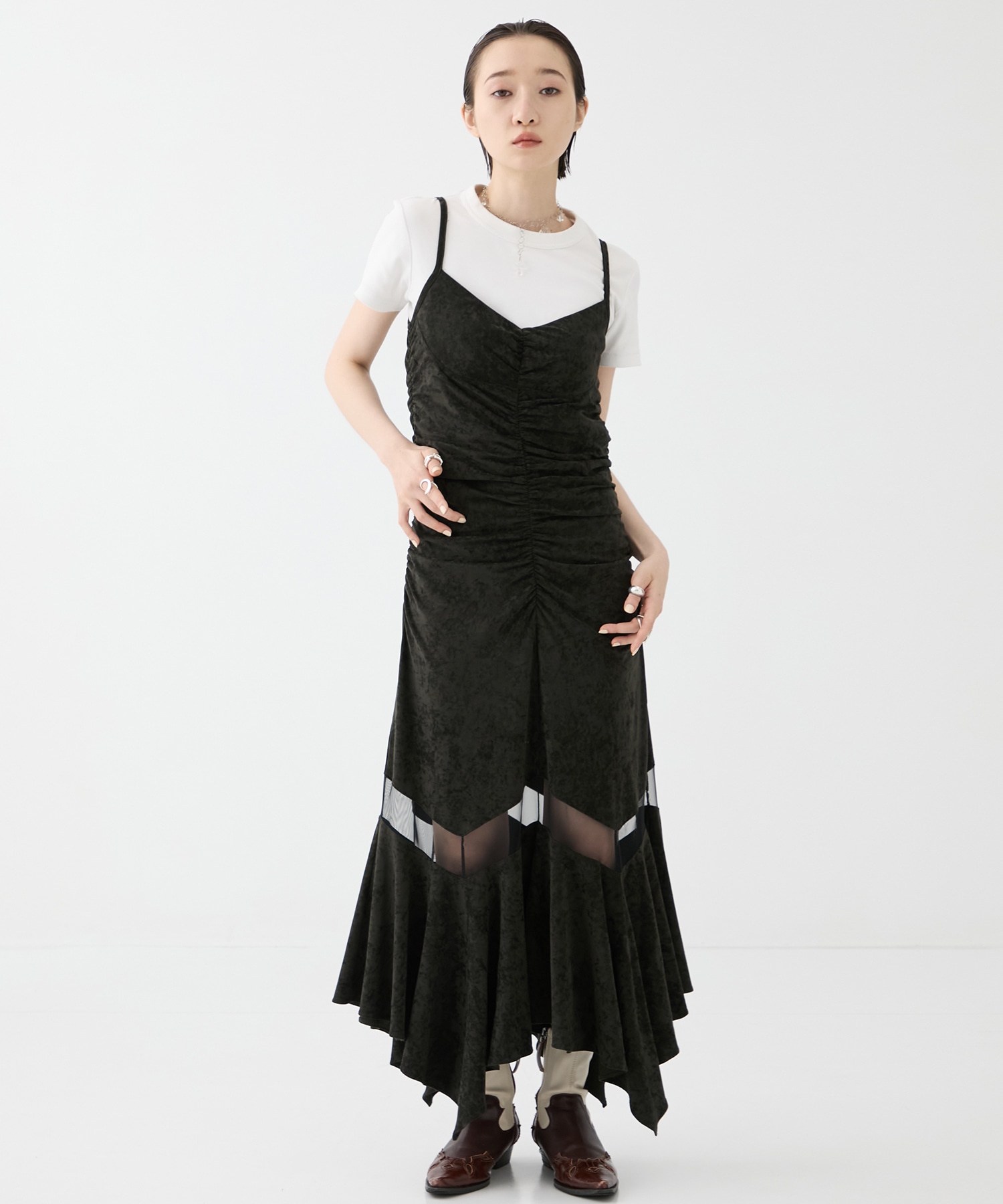 別注 VELOUR SHEER CUT HEM DRESS FETICO