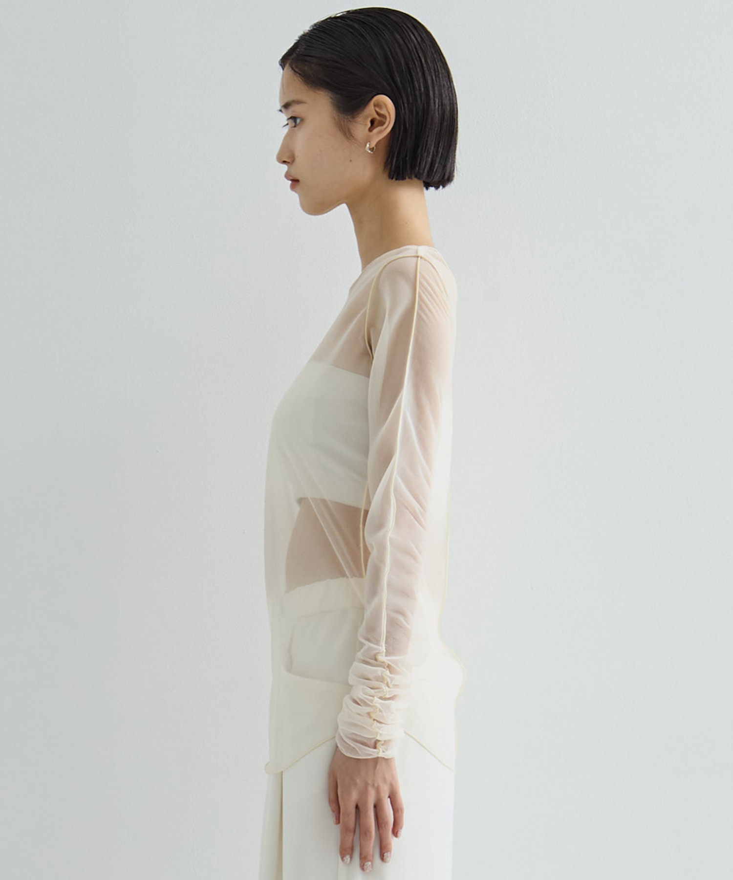 Gathered Sleeve Sheer Top STUDIOUS