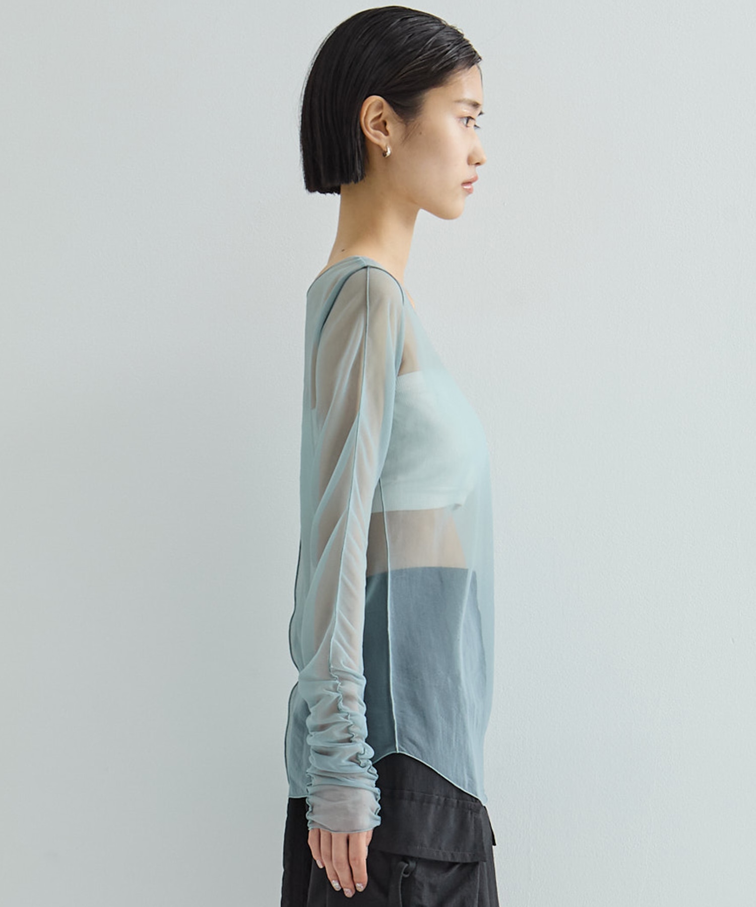Gathered Sleeve Sheer Top STUDIOUS